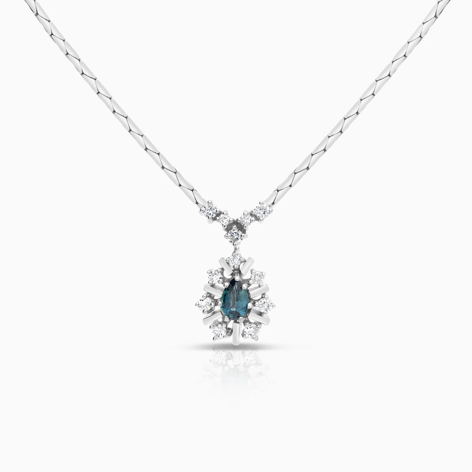 Gemstone necklace sapphire and diamonds 0.38ct 14K white gold