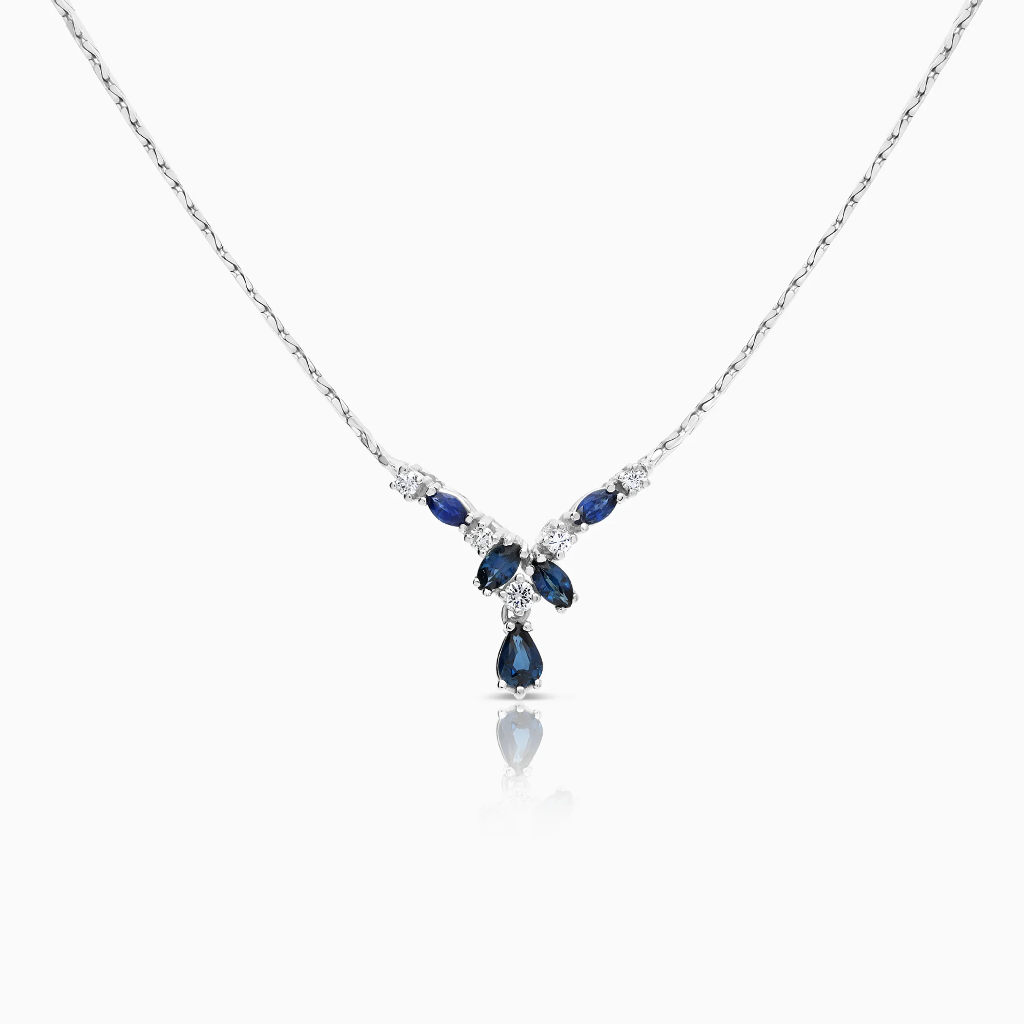 Gemstone necklace sapphires and diamonds 0.15ct 18K white gold