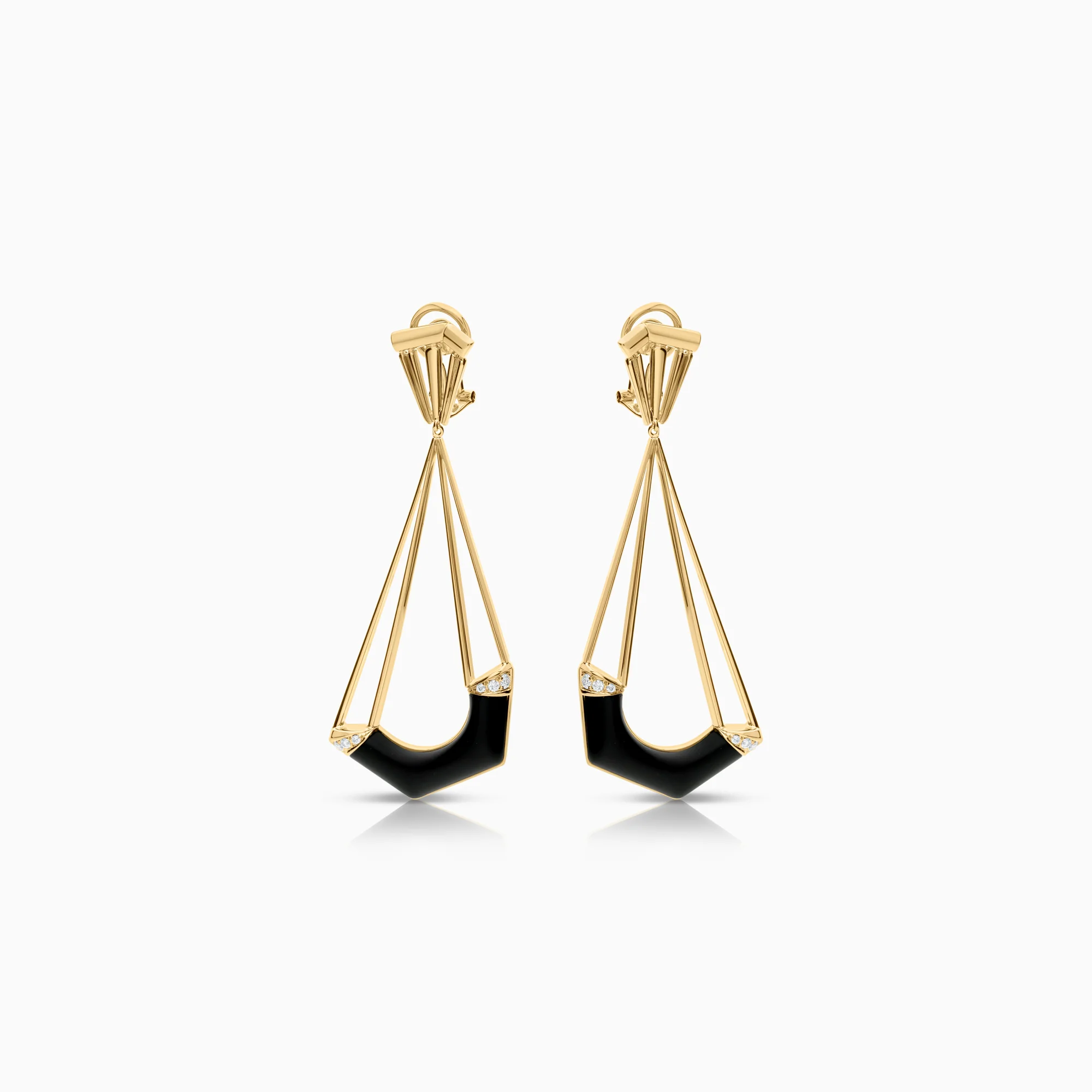 S.Egger clip-on earrings with onyx and diamonds 0.24ct 18K gold