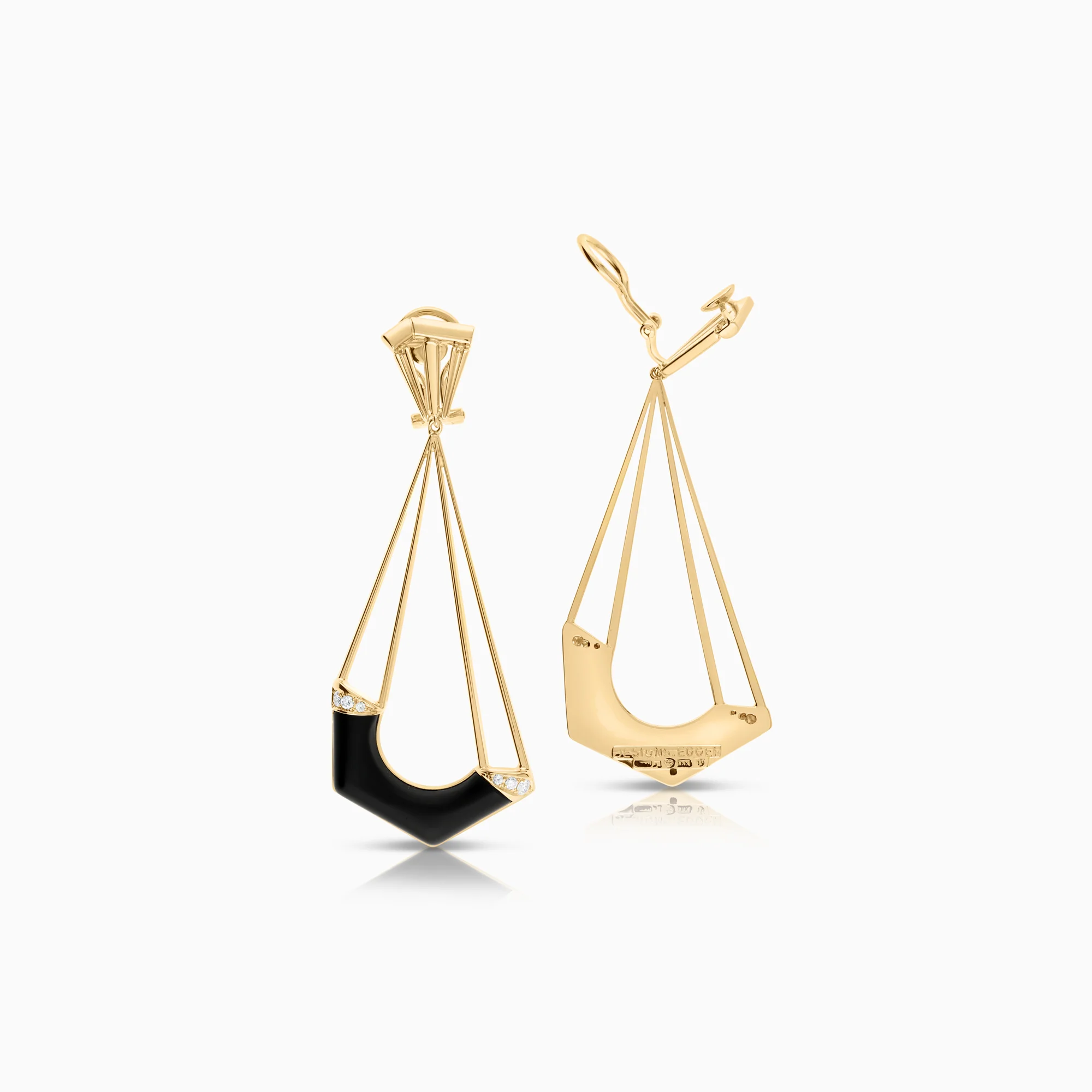 S.Egger clip-on earrings with onyx and diamonds 0.24ct 18K gold - Image 3