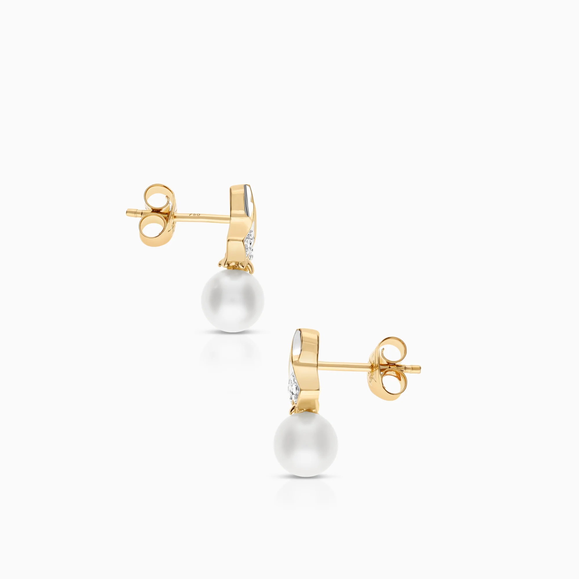 Diamond earrings with pearls 2.50g 18K gold - Image 2