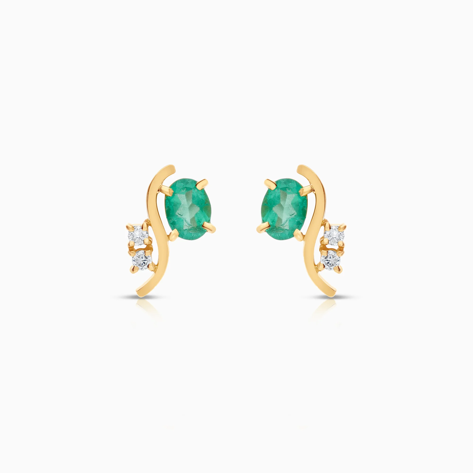 Gemstone earrings emeralds and diamonds 0.08ct 18K gold