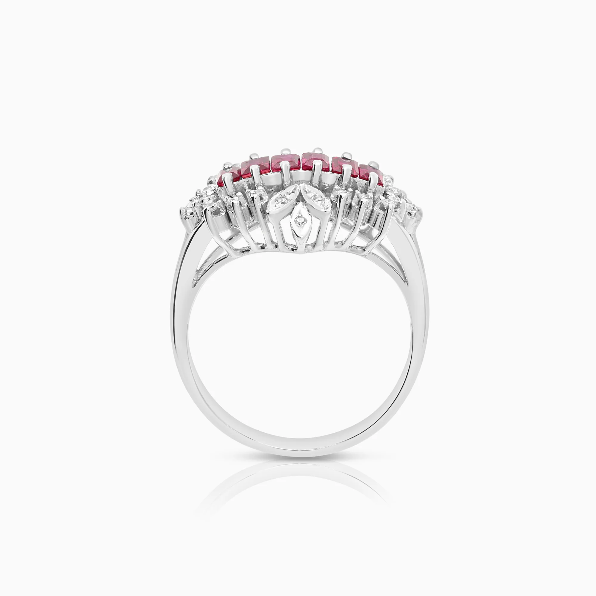 Gemstone ring with diamonds and rubies 14K white gold - Image 2