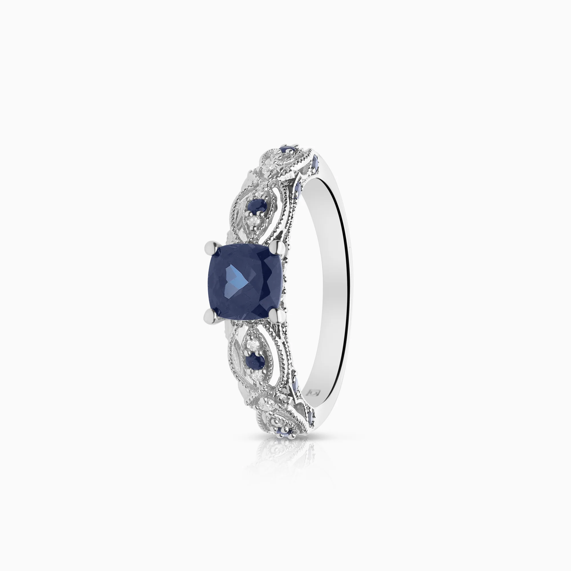 Gemstone ring diamonds and sapphires 10K white gold