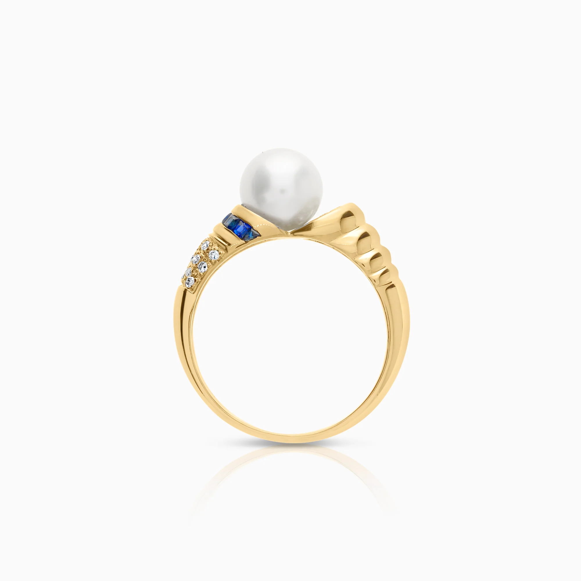 Diamond ring sapphire and cultured pearl 0.11ct 18K gold - Image 2
