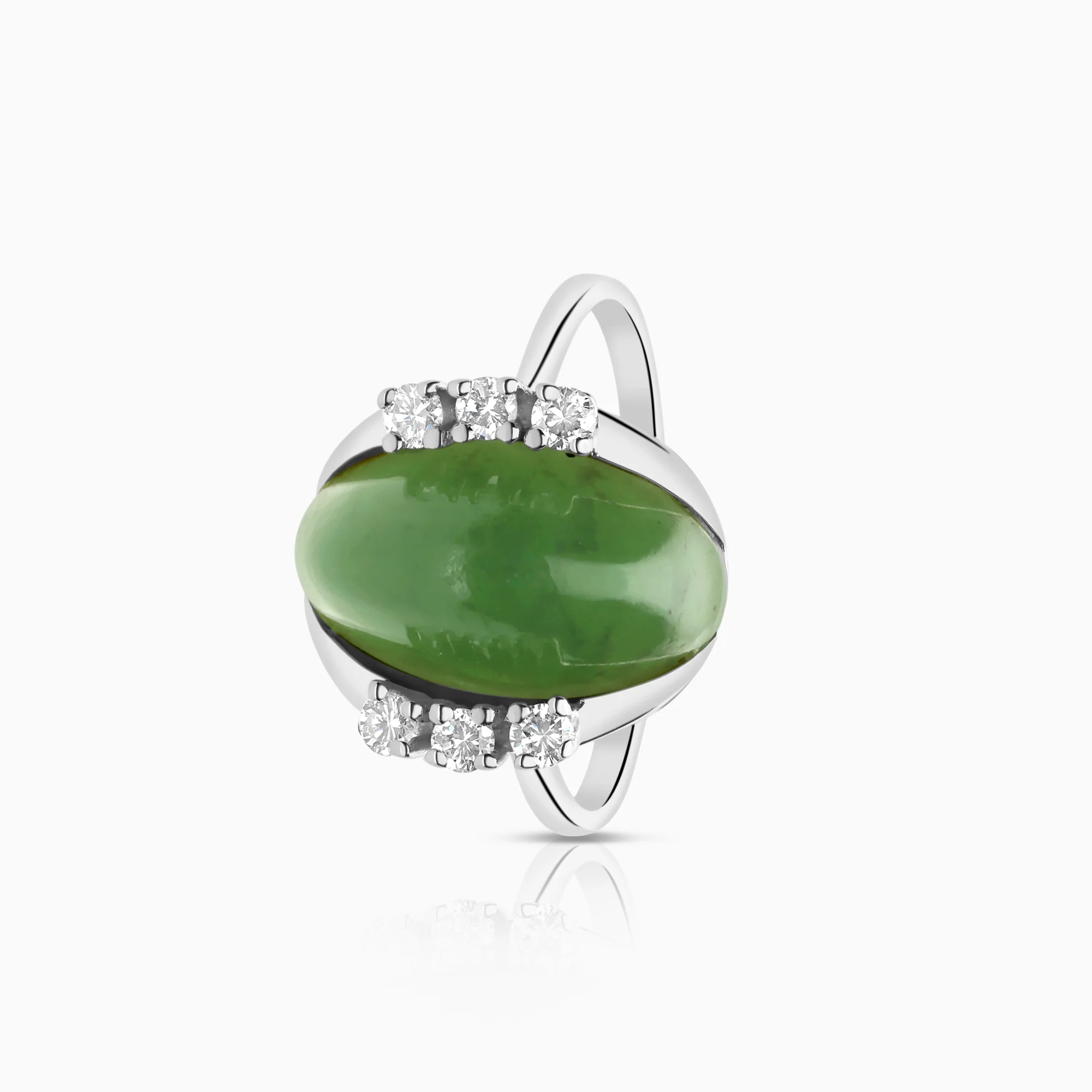 Gemstone ring jadeite and diamonds 18K white gold