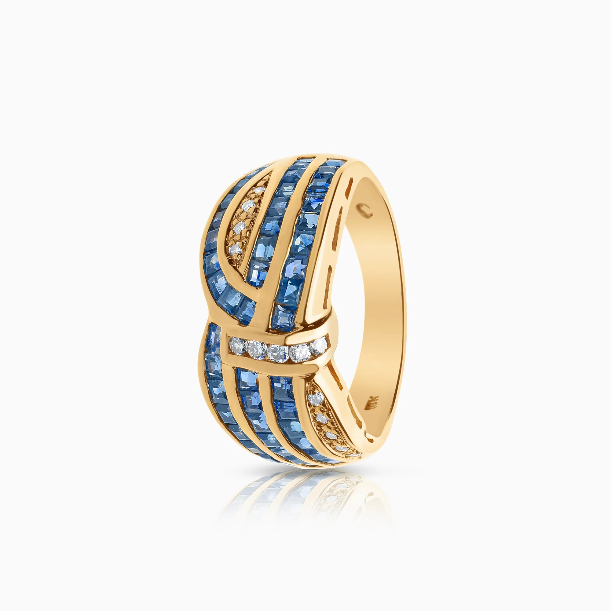 Gemstone ring sapphires and diamonds 6.90g 18K gold