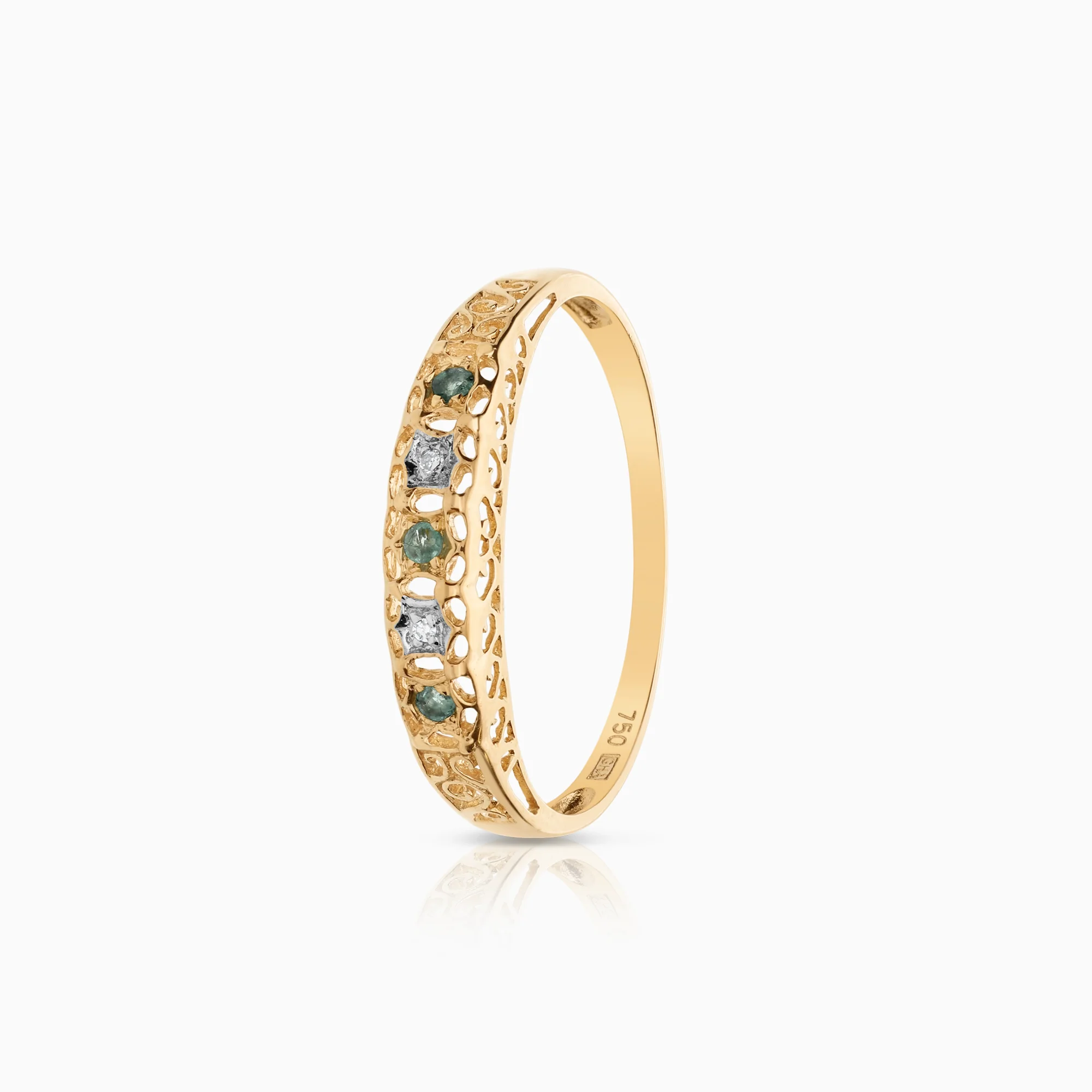 Gemstone ring emerald and diamond 0.01ct 18K gold