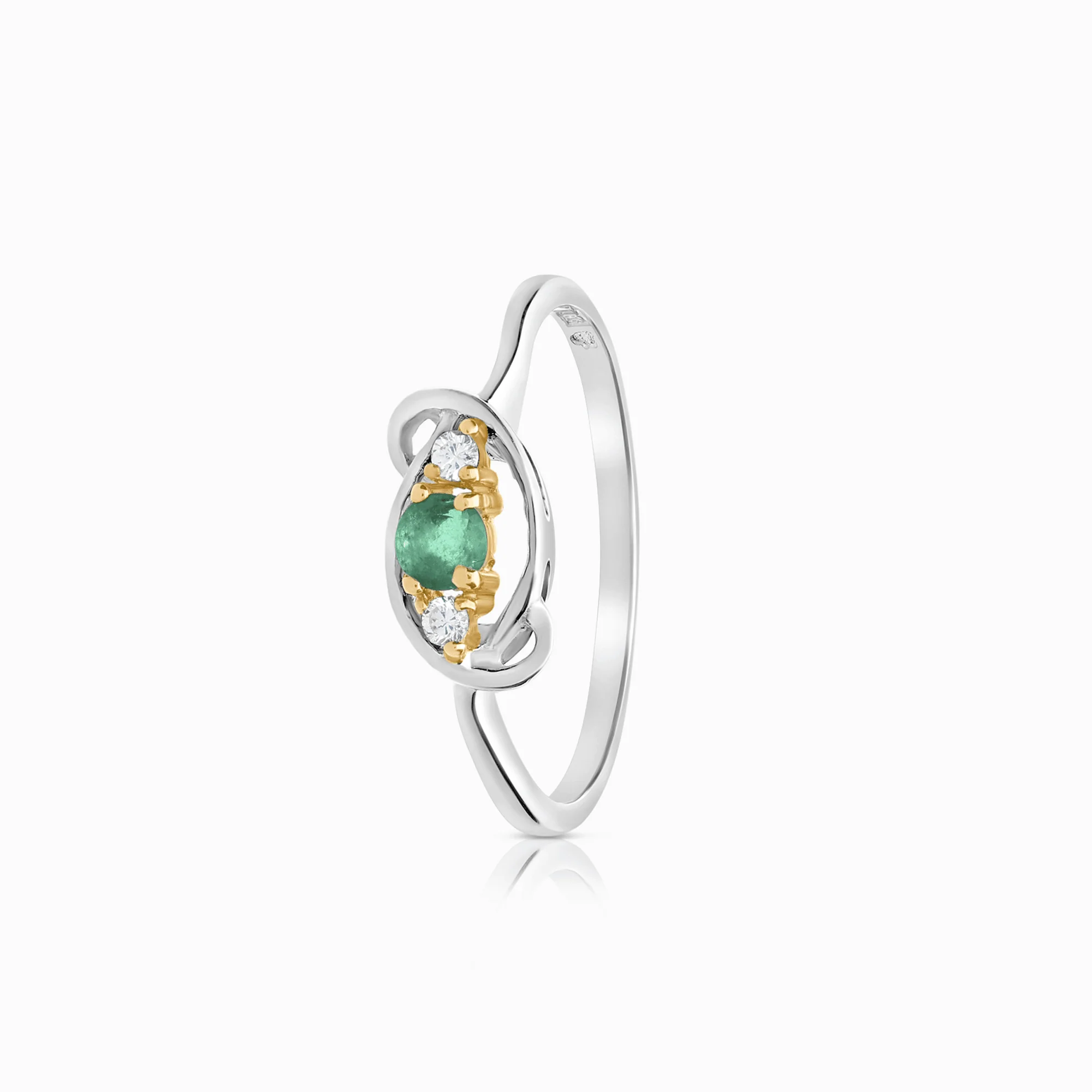 Gemstone ring emerald and diamonds 0.12ct 18K white gold
