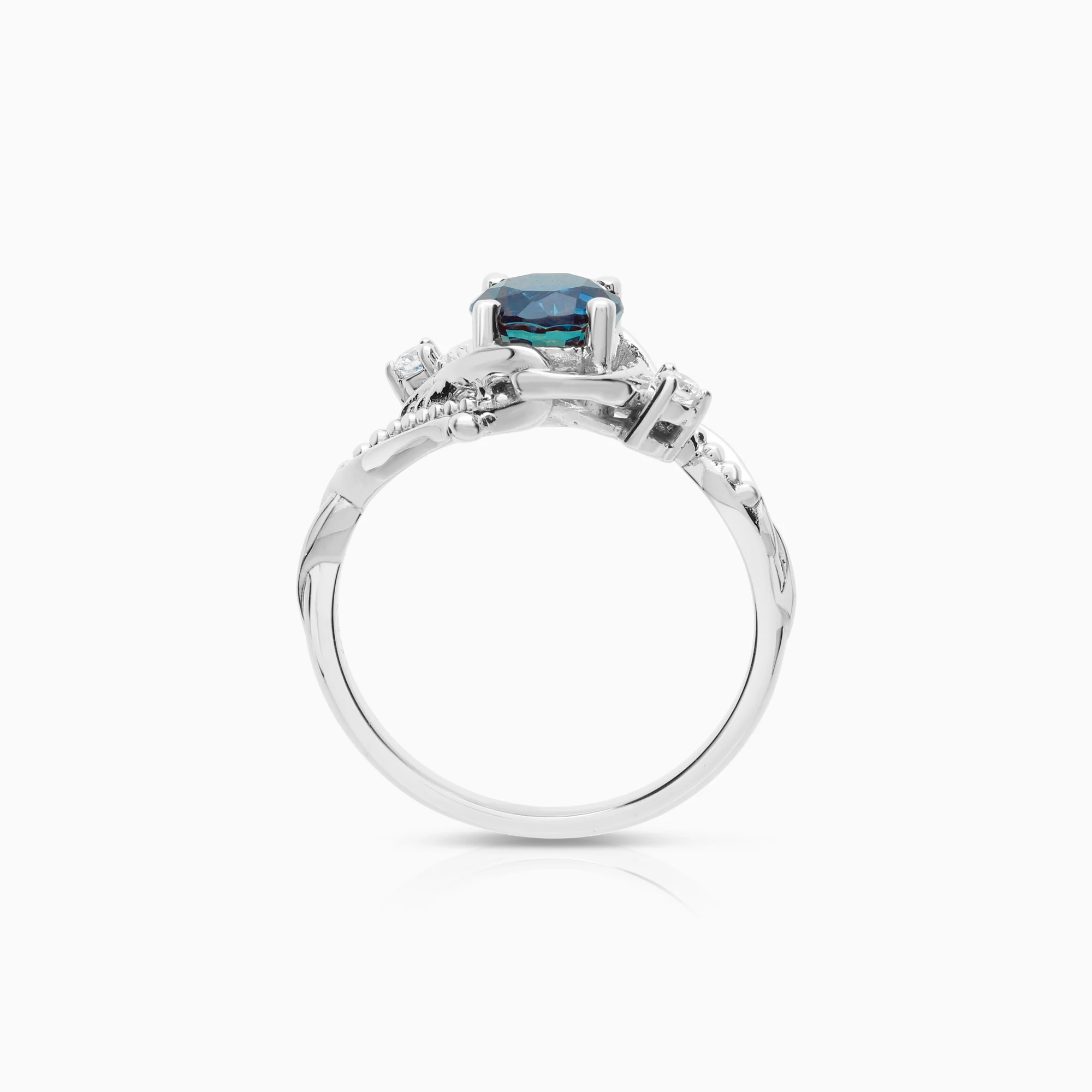 Gemstone ring synthetic chrysoberyl and diamonds 0.06ct 14K white gold - Image 2