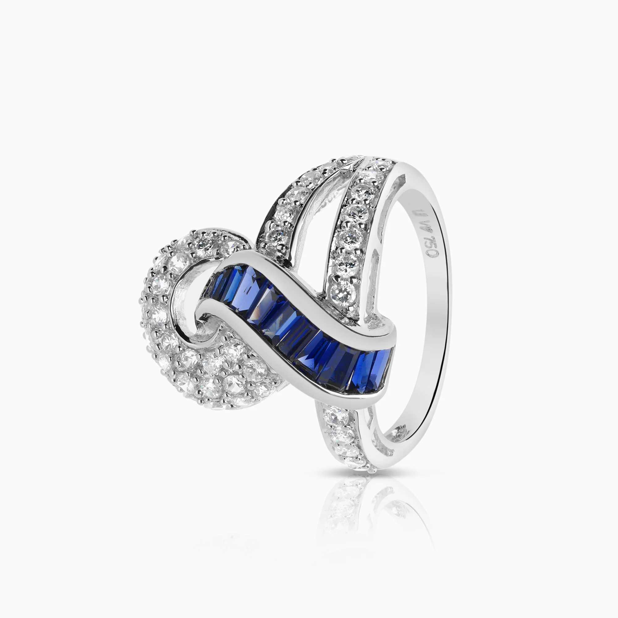 Gemstone ring synthetic sapphire and cubic zirconia 7.17g 18K white gold