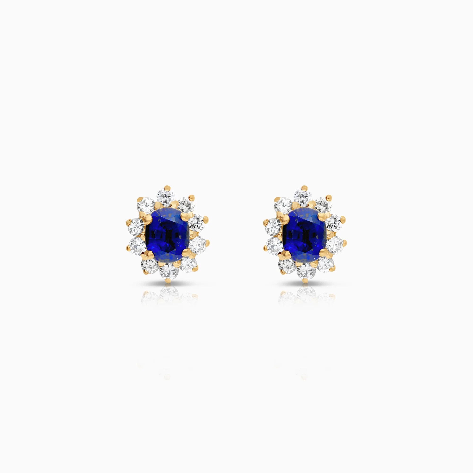Cluster earrings diamonds and synthetic sapphires 2.39g 18K gold