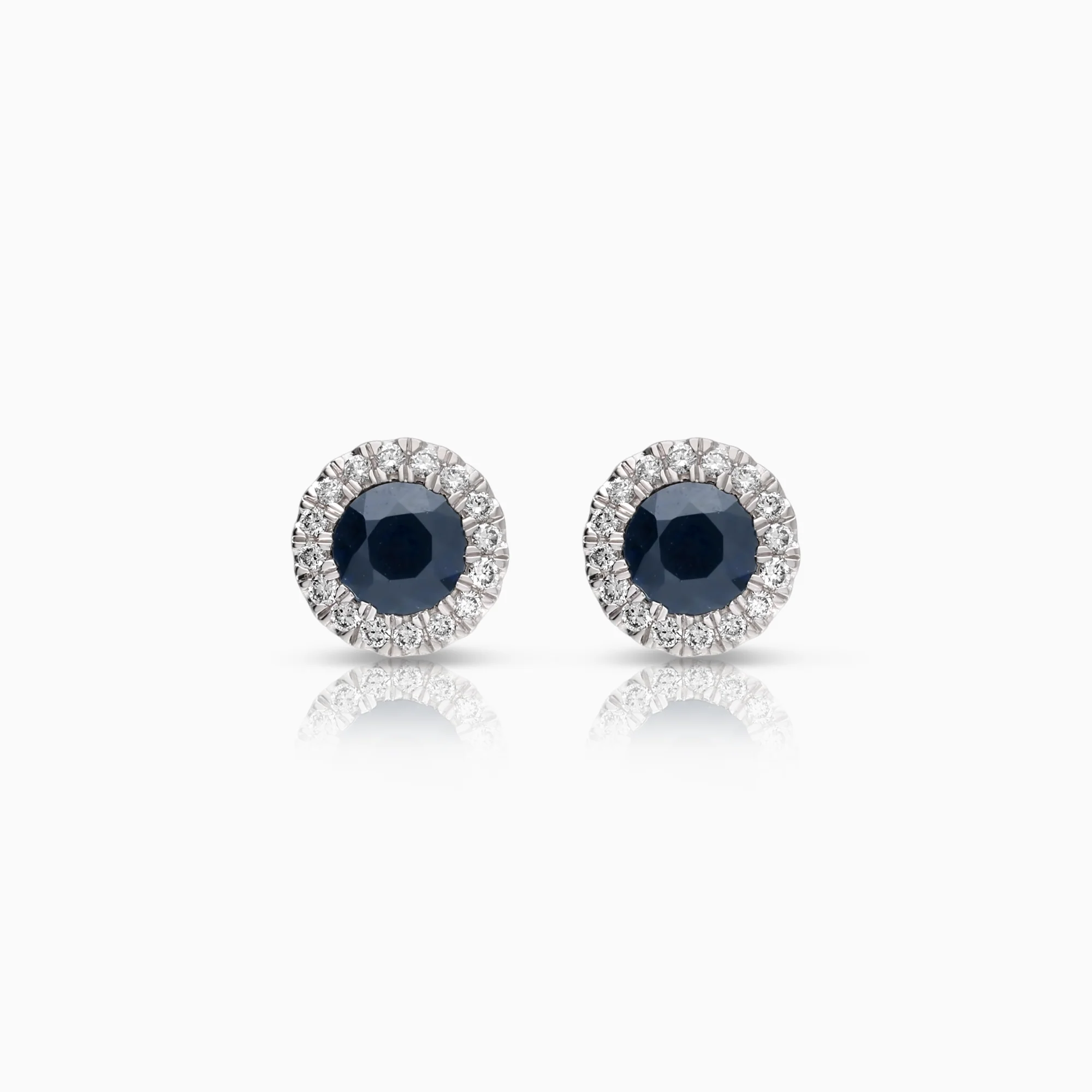 Cluster earrings sapphires and diamonds 0.20ct 18K white gold