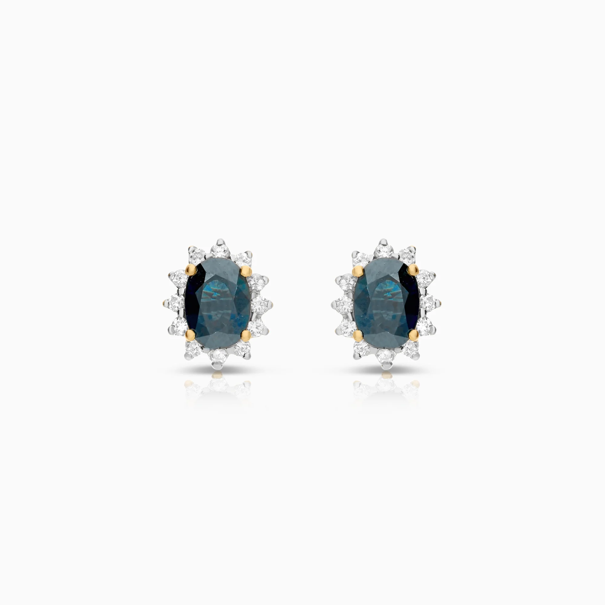 Cluster earrings sapphires and diamonds 0.28ct 18K gold