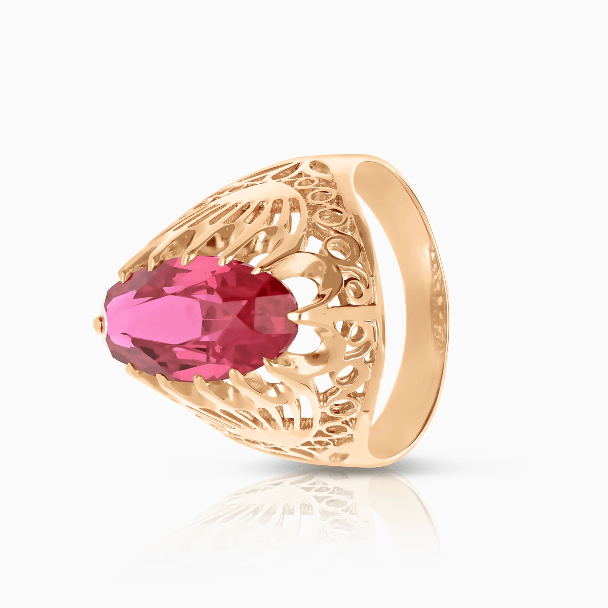 Gemstone ring with a red stone 5.95g 14K rose gold