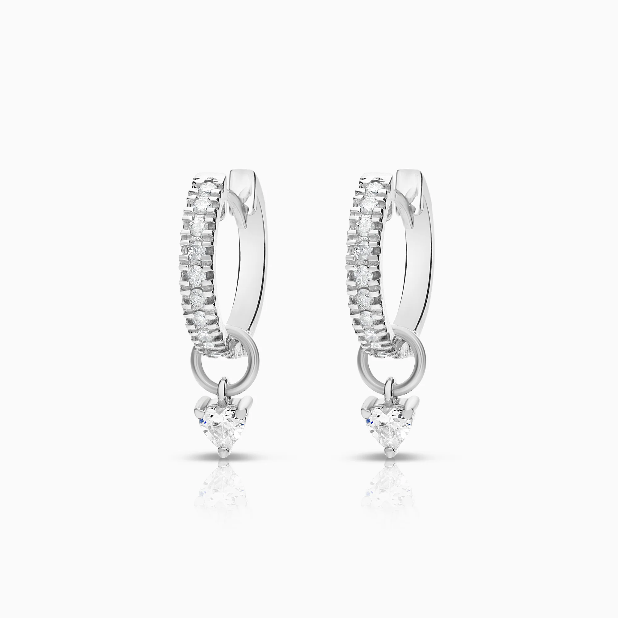 Hoop earrings with brilliant-cut diamonds and heart-shaped cubic zirconia 3.46g 14K white gold