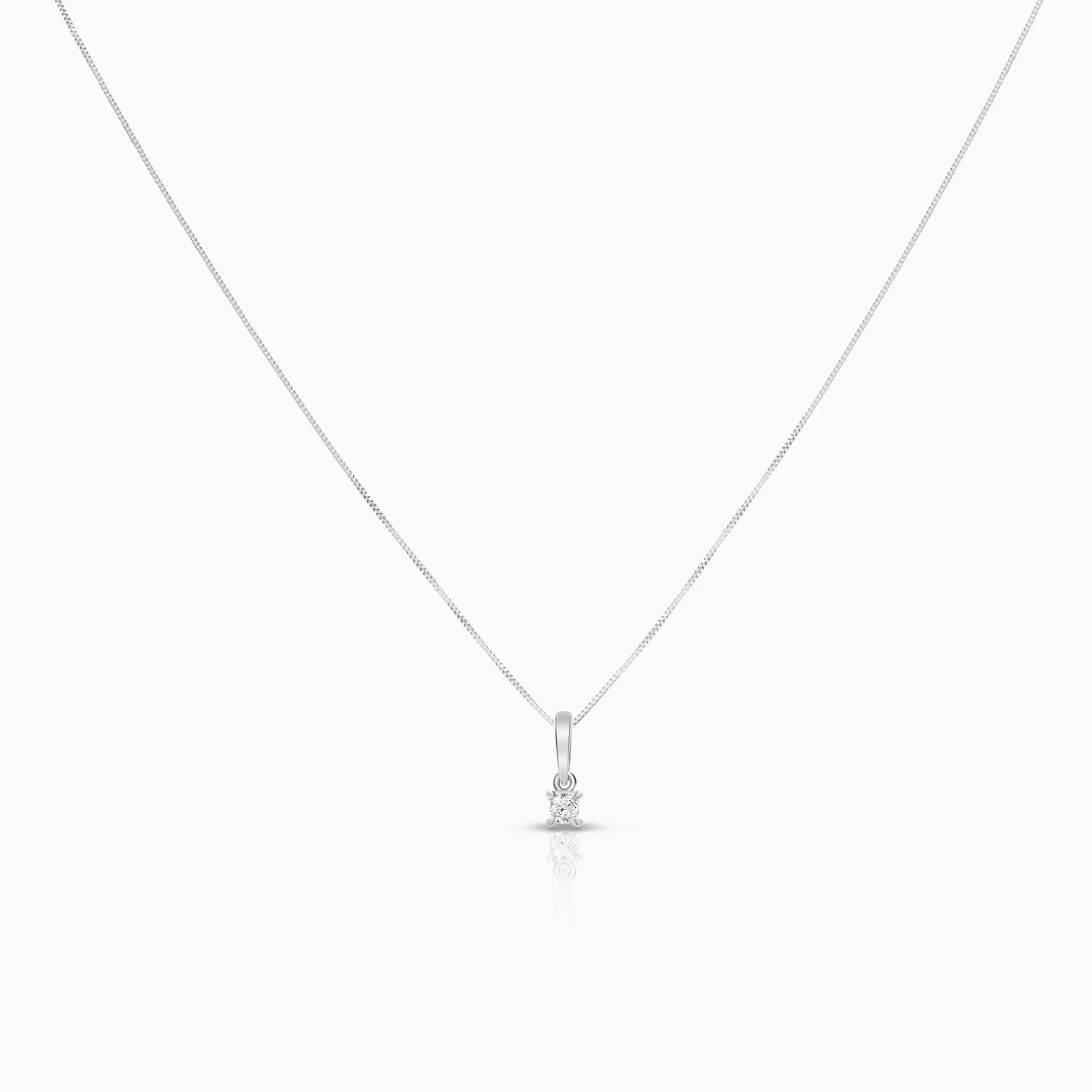 Diamond solitaire necklace 0.10ct 18K white gold