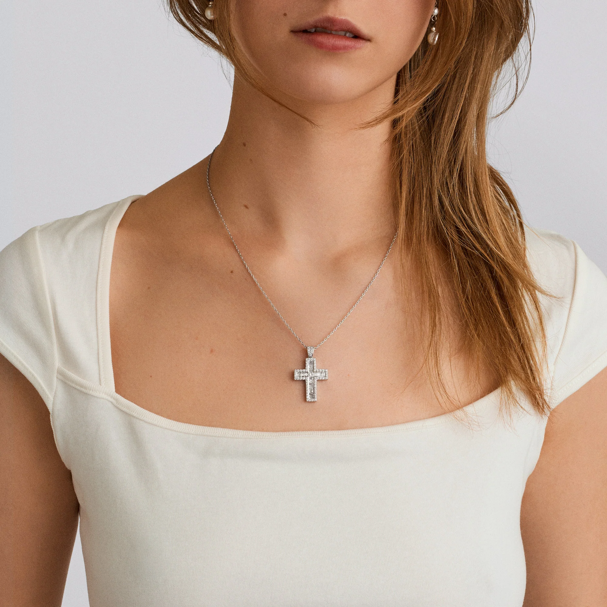 Diamond cross pendant 1.43ct 18K white gold - Image 2