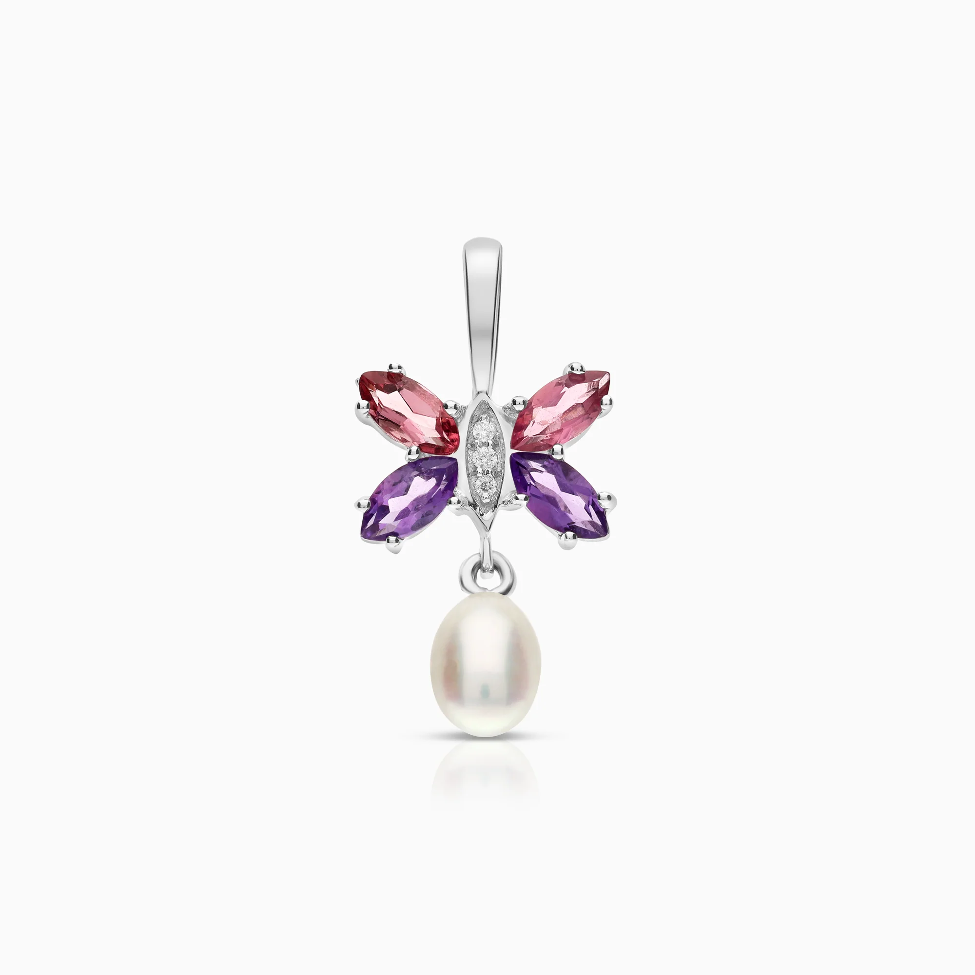 Diamond pendant with gemstones 2.40g 18K white gold