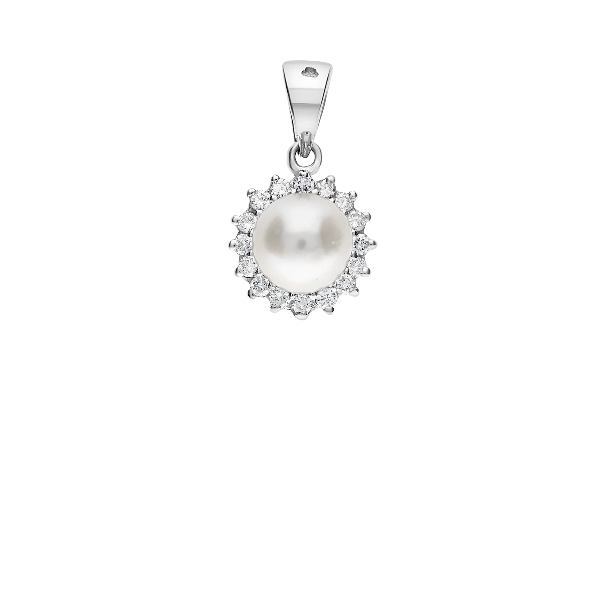 Diamond pendant with saltwater pearl 0.19ct, 18K white gold - Image 2