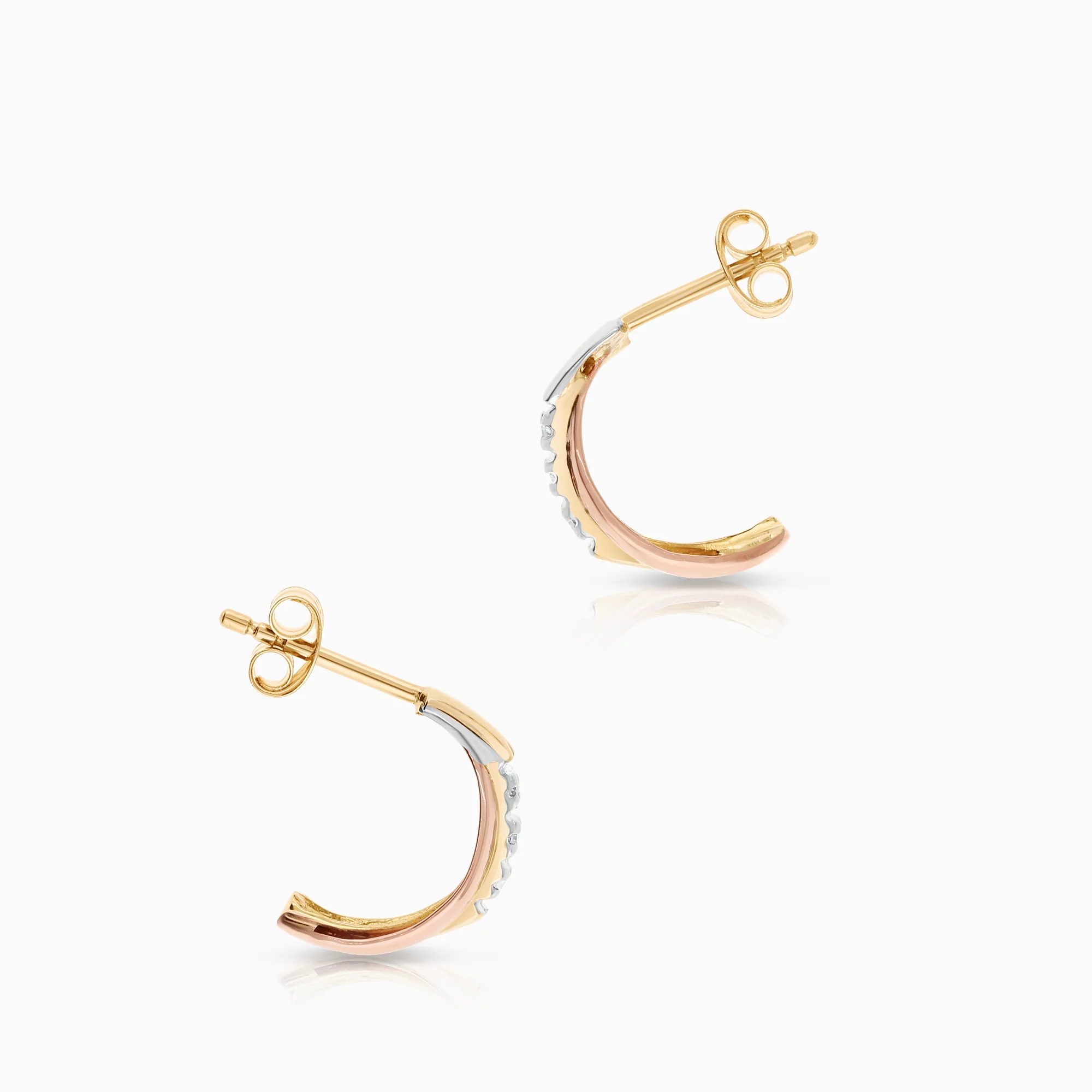 Diamond earrings 0.02ct 18K tri-colour gold - Image 2