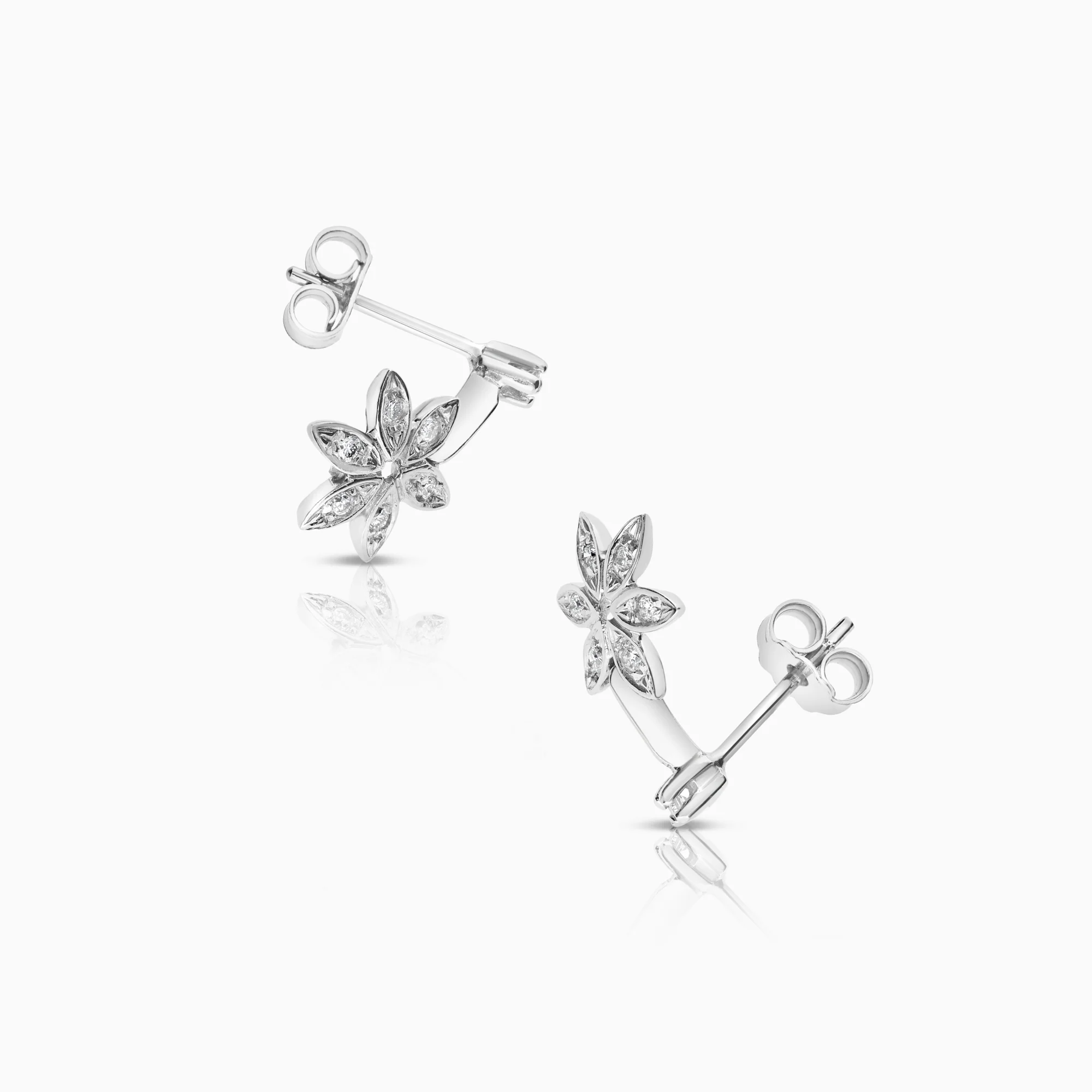Diamond earrings flower 0.16ct 18K white gold - Image 2