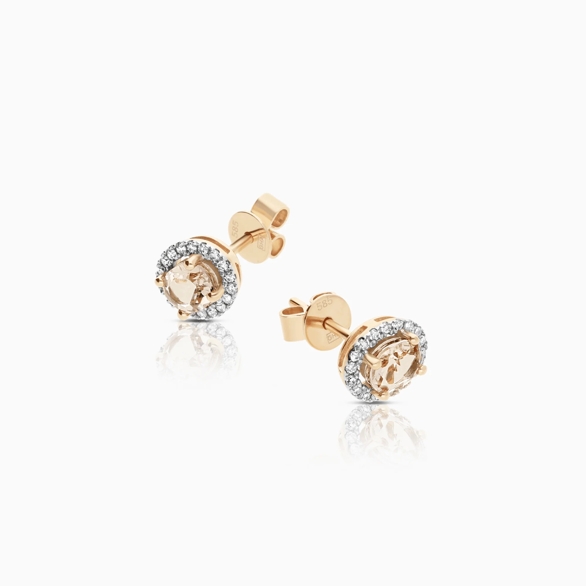 Diamond earrings halo 0.15ct 14K rose gold - Image 2