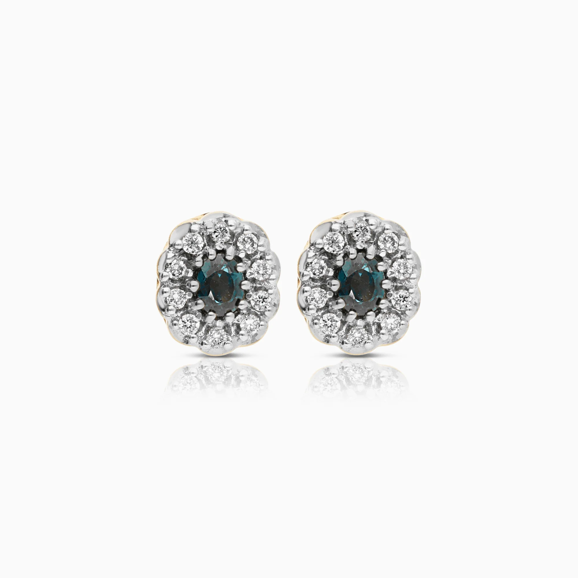Diamond halo earrings with sapphires 0.10ct 18K gold