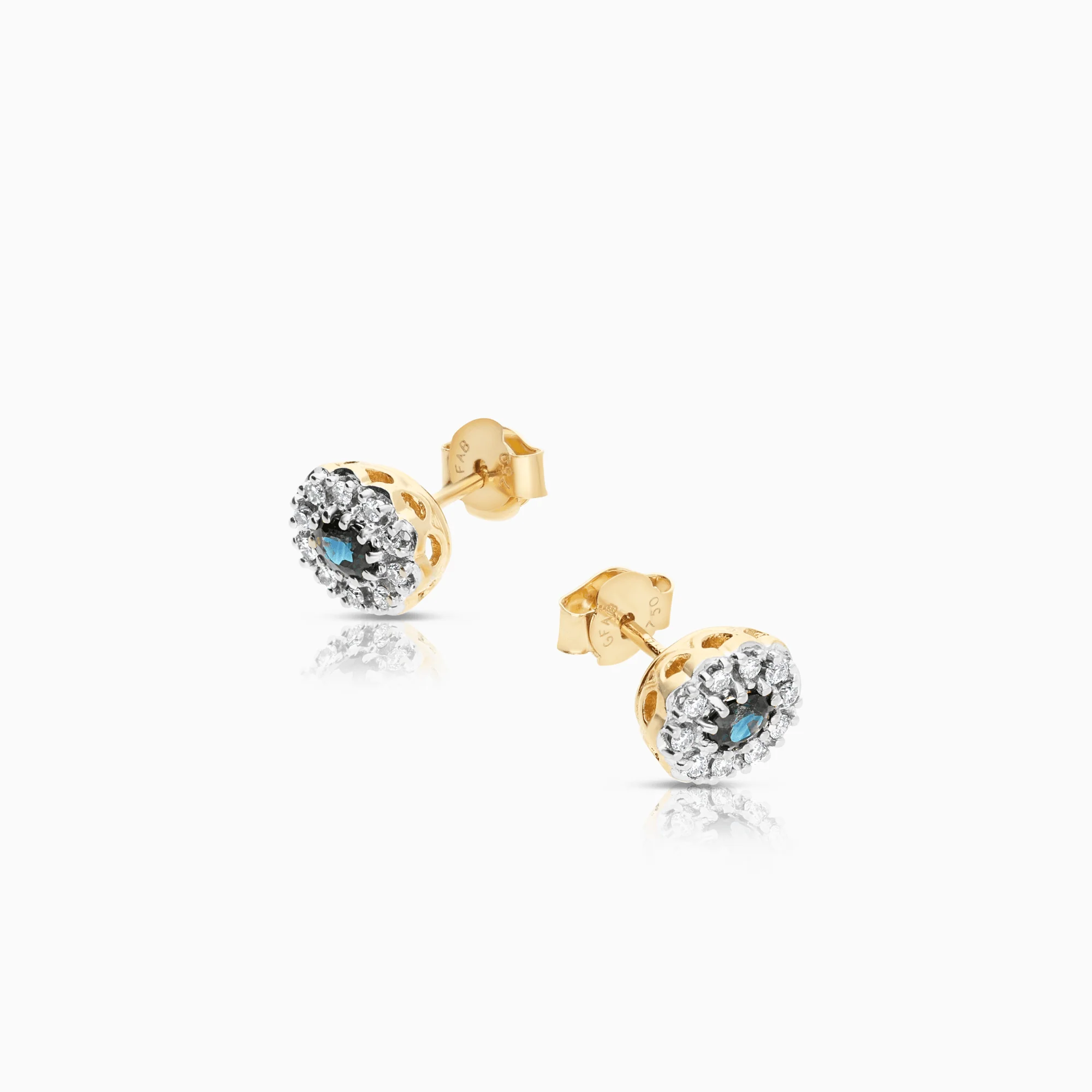 Diamond halo earrings with sapphires 0.10ct 18K gold - Image 2