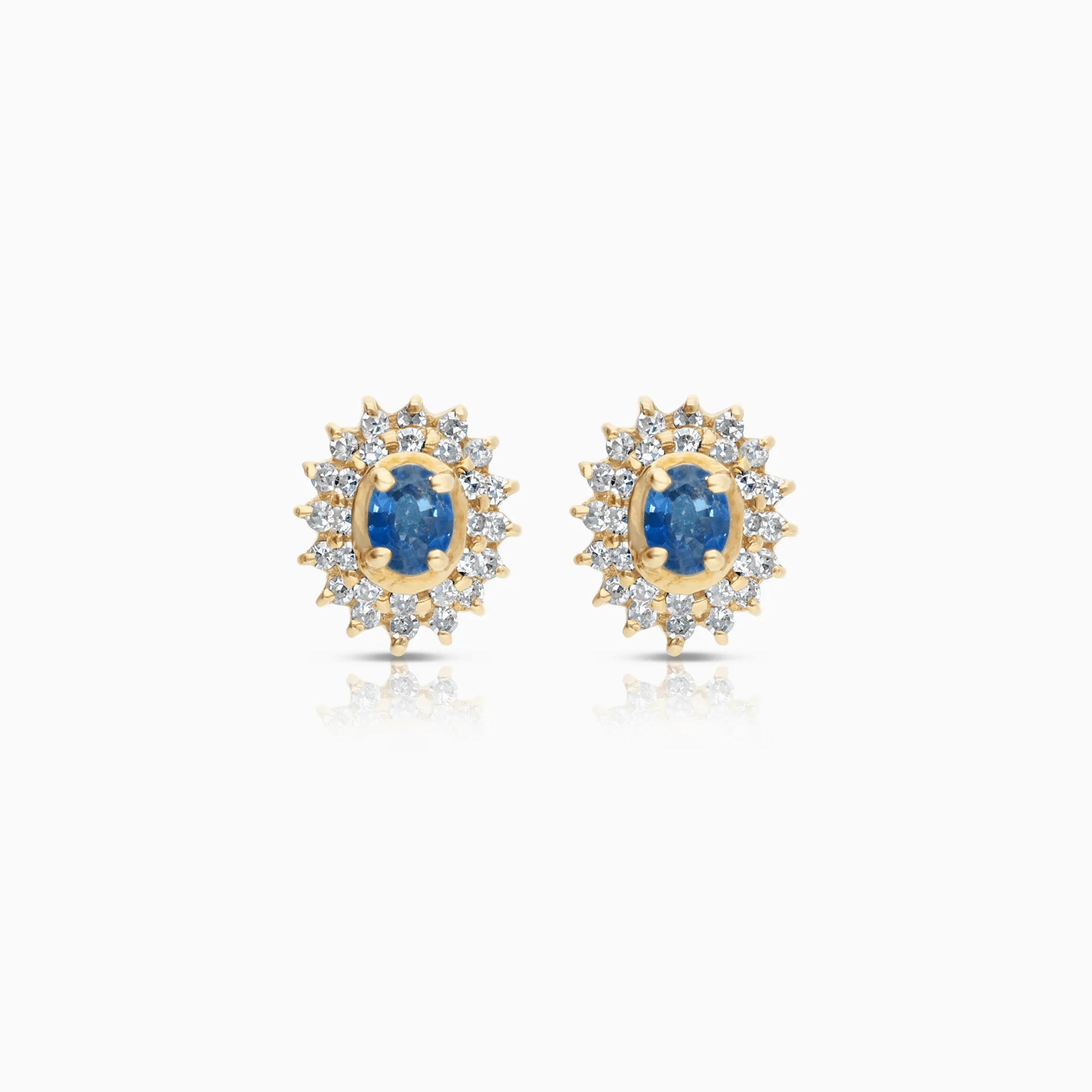 Diamond halo earrings with sapphires 0.28ct 18K gold