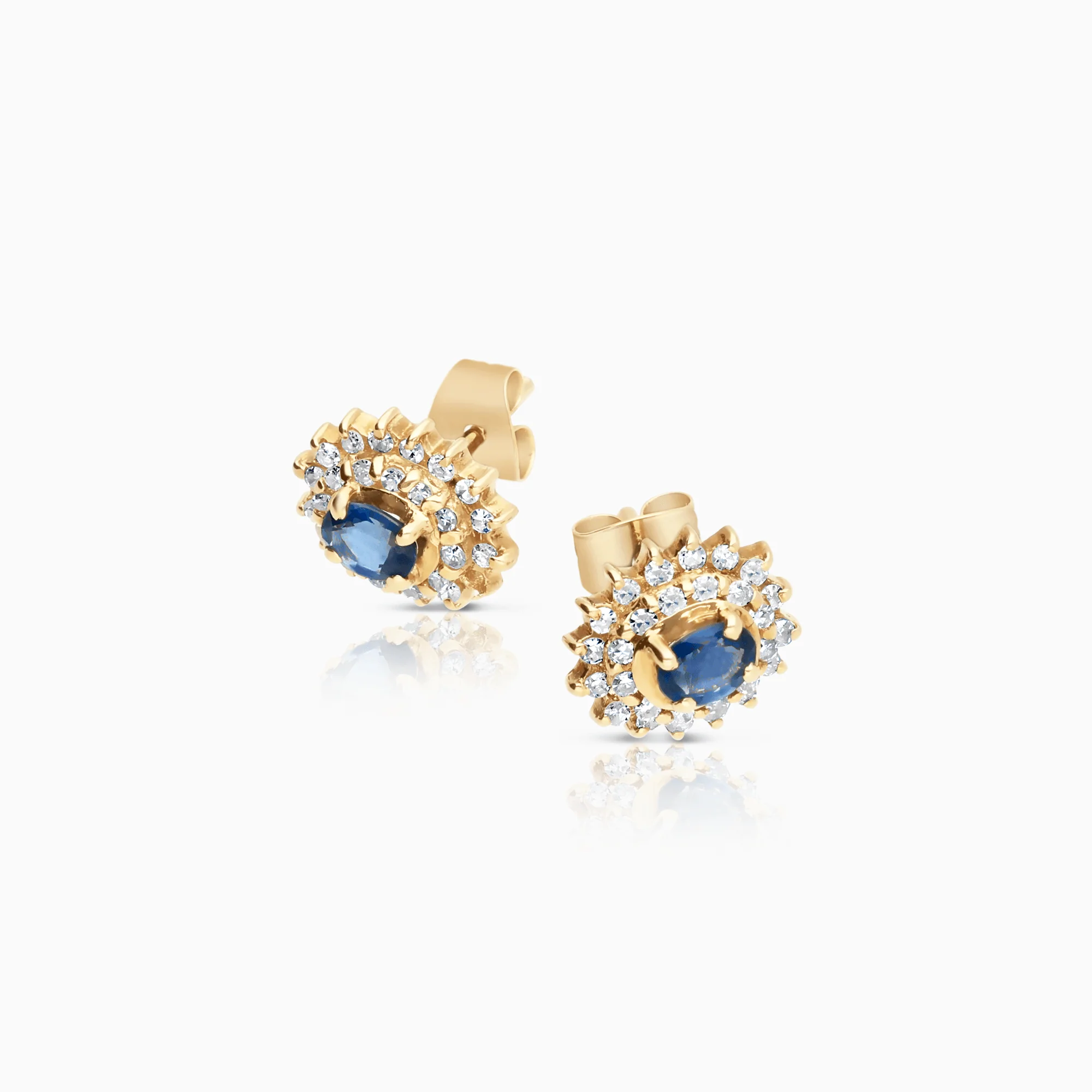 Diamond halo earrings with sapphires 0.28ct 18K gold - Image 2