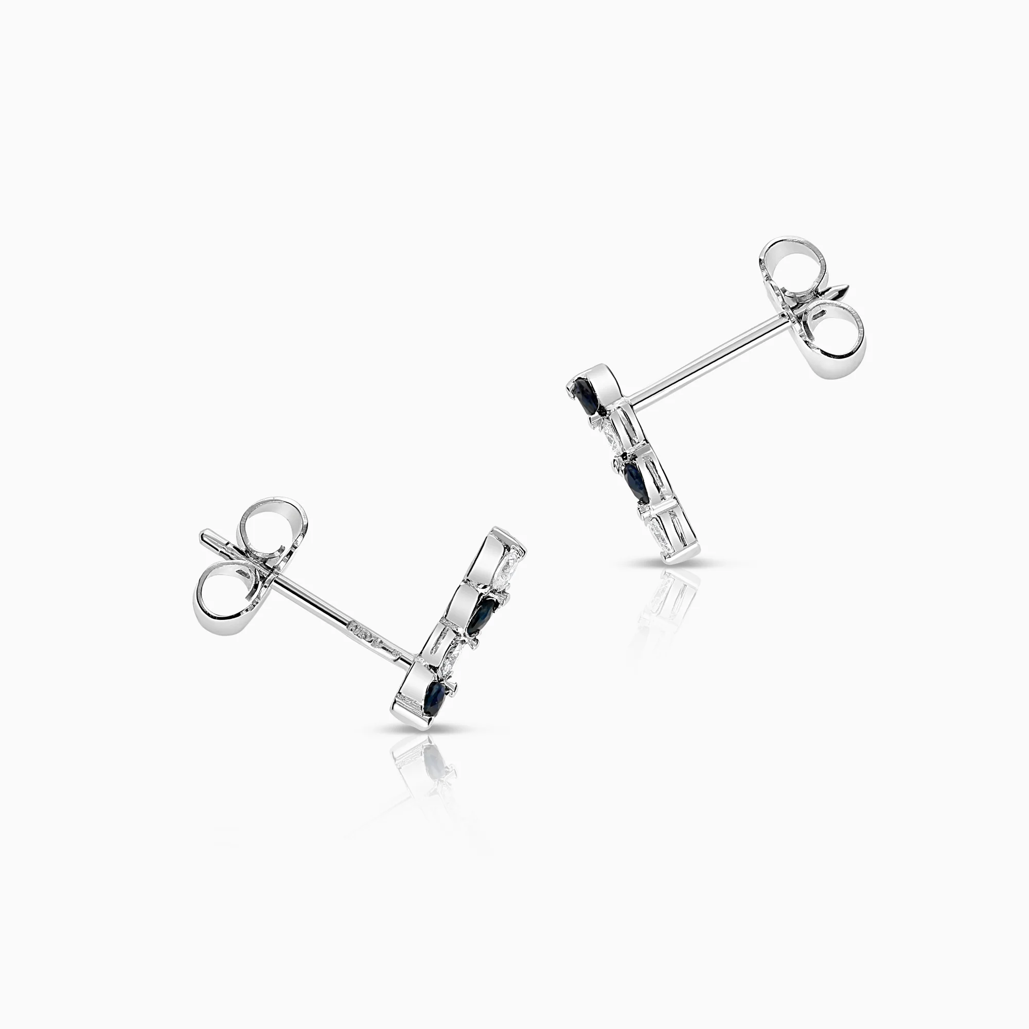 Diamond earrings with blue sapphires 0.12ct 18K white gold - Image 2