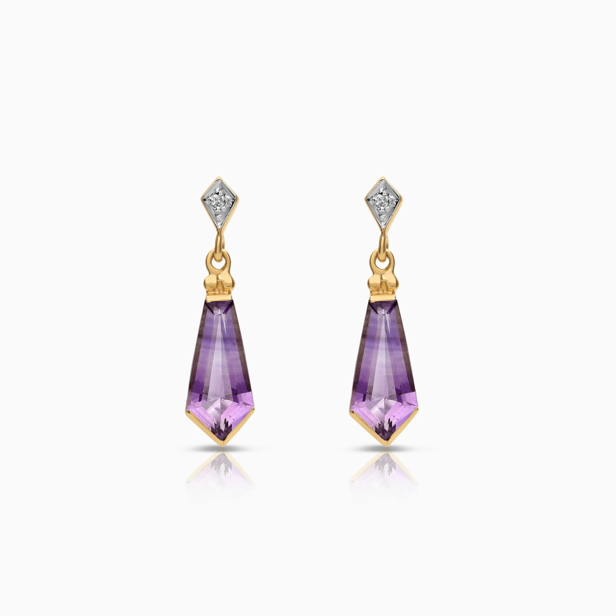 Diamond earrings with purple amethysts 0.015ct 18K gold