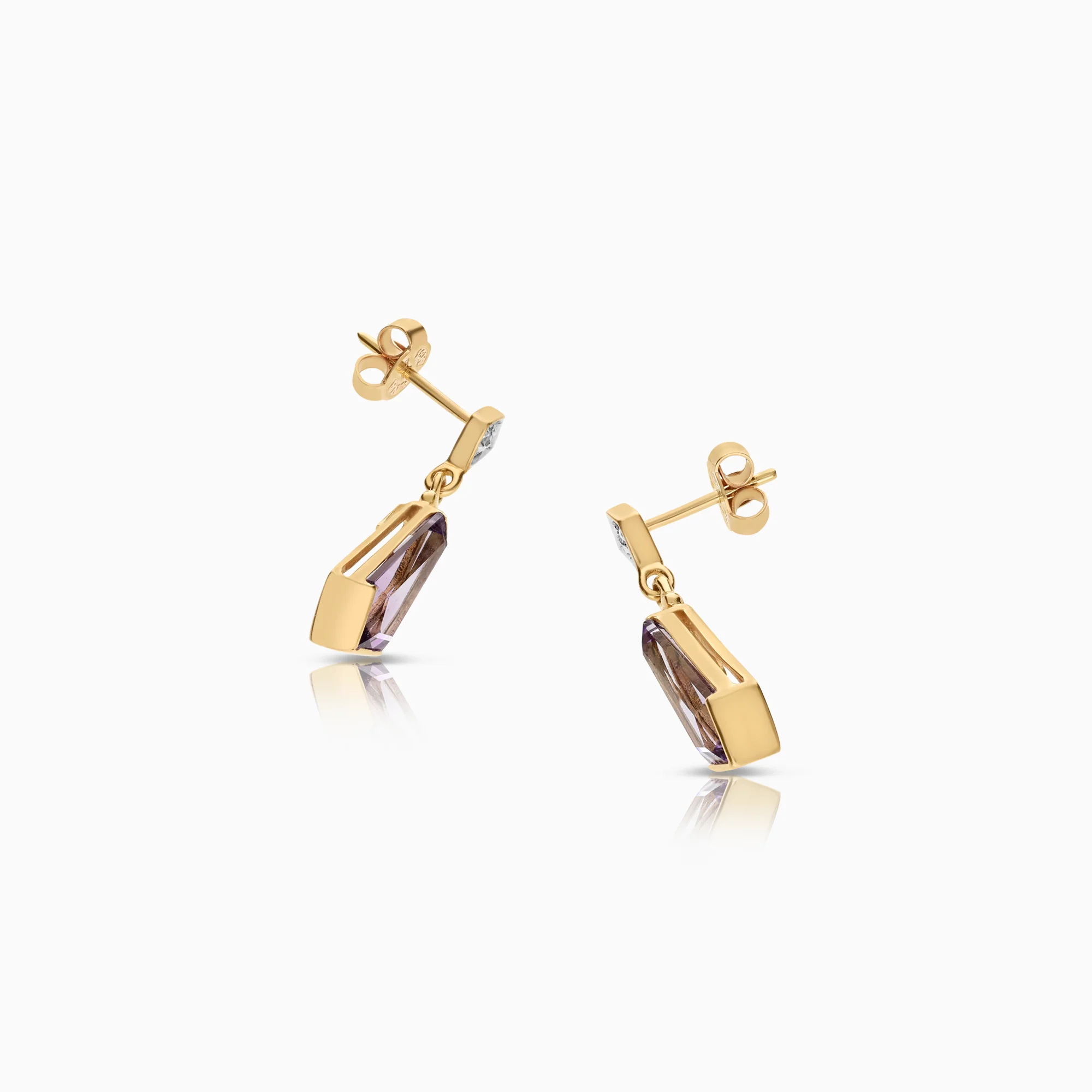 Diamond earrings with purple amethysts 0.015ct 18K gold - Image 2