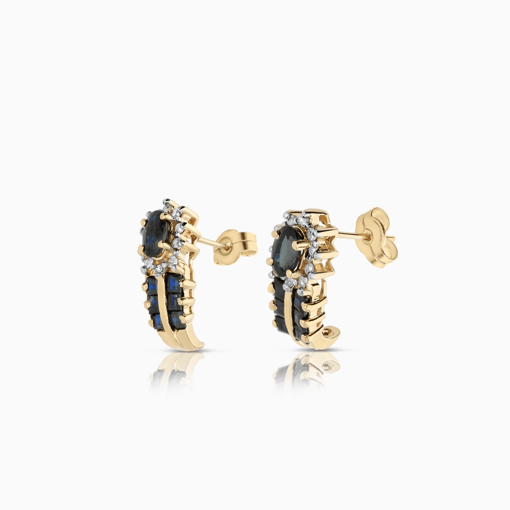 Diamond earrings with sapphires 0.10ct 14K gold - Image 2