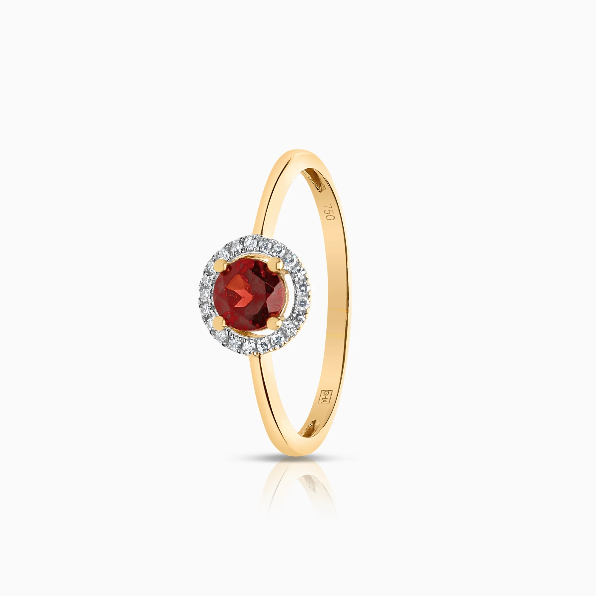 Diamond ring with garnet 0.06ct 18K gold