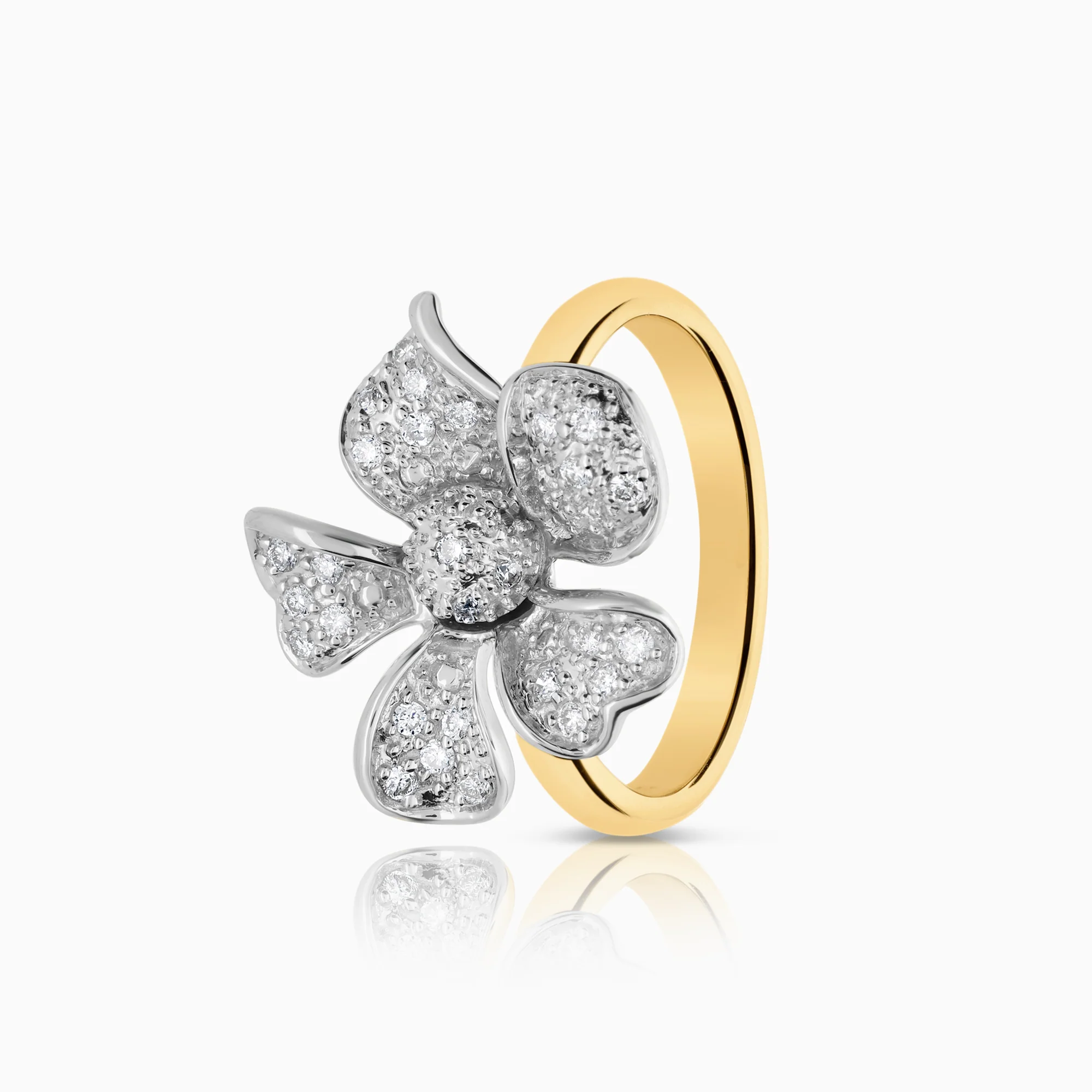 Diamond ring flower 0.35ct 18K gold