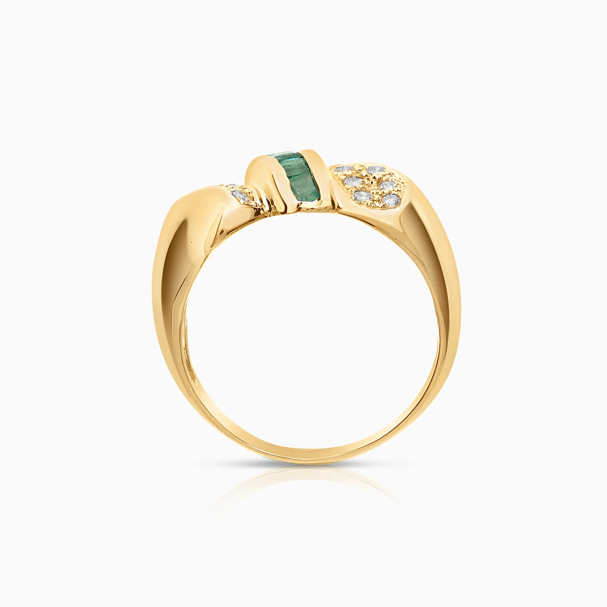 Diamond ring 0.16ct with emeralds 18K yellow gold - Image 2