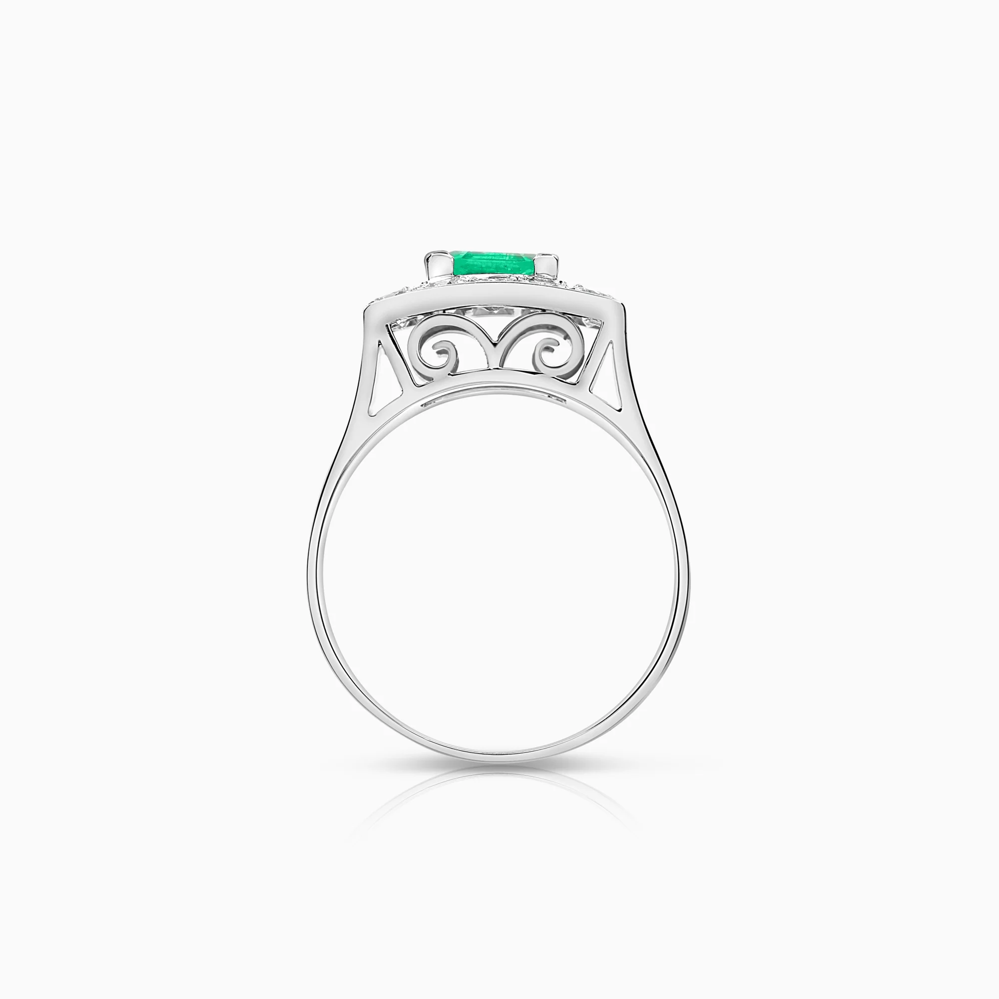 Diamond ring with emerald 0.70ct 18K white gold - Image 2