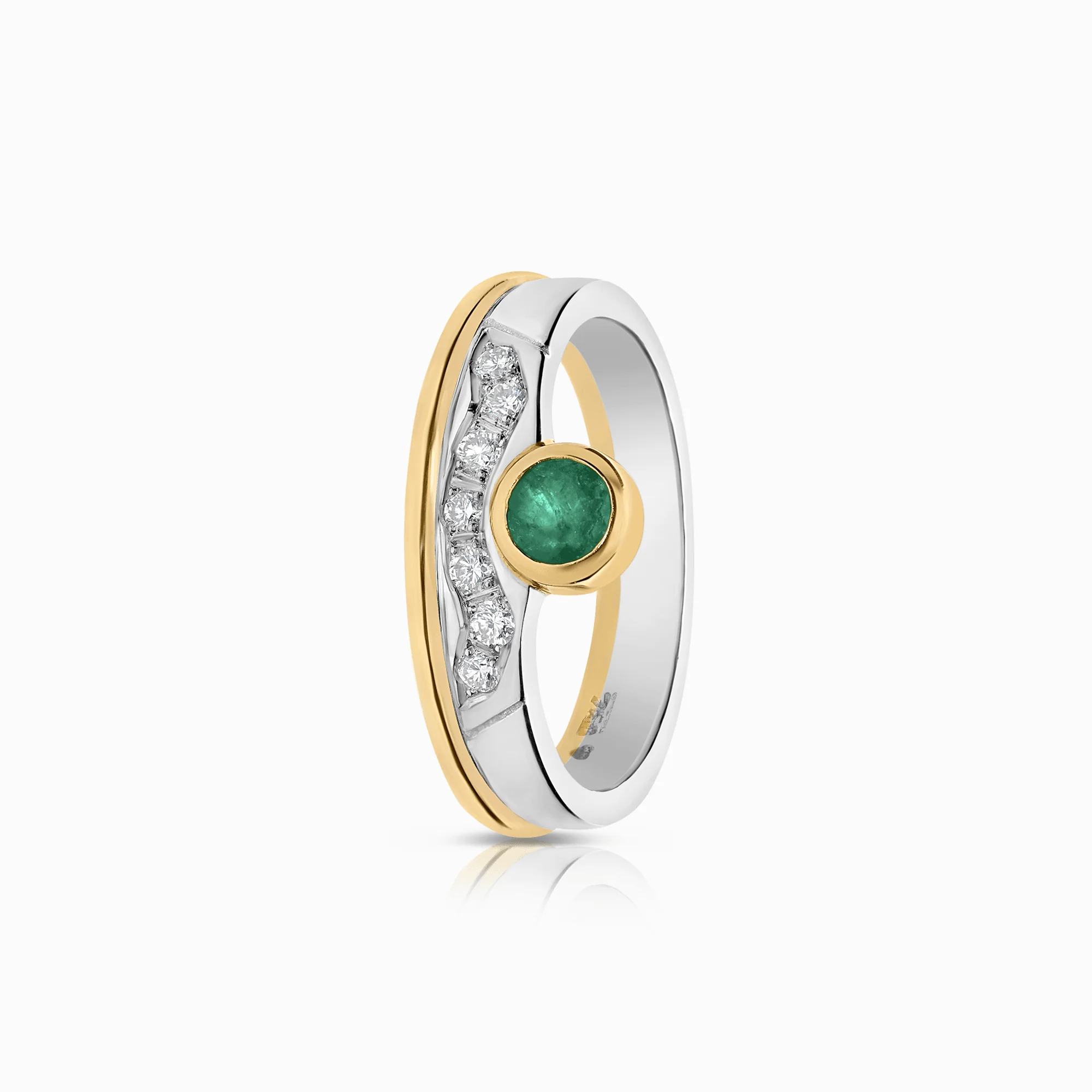 Diamond Ring with Emerald 0.34ct 18K White/Yellow Gold