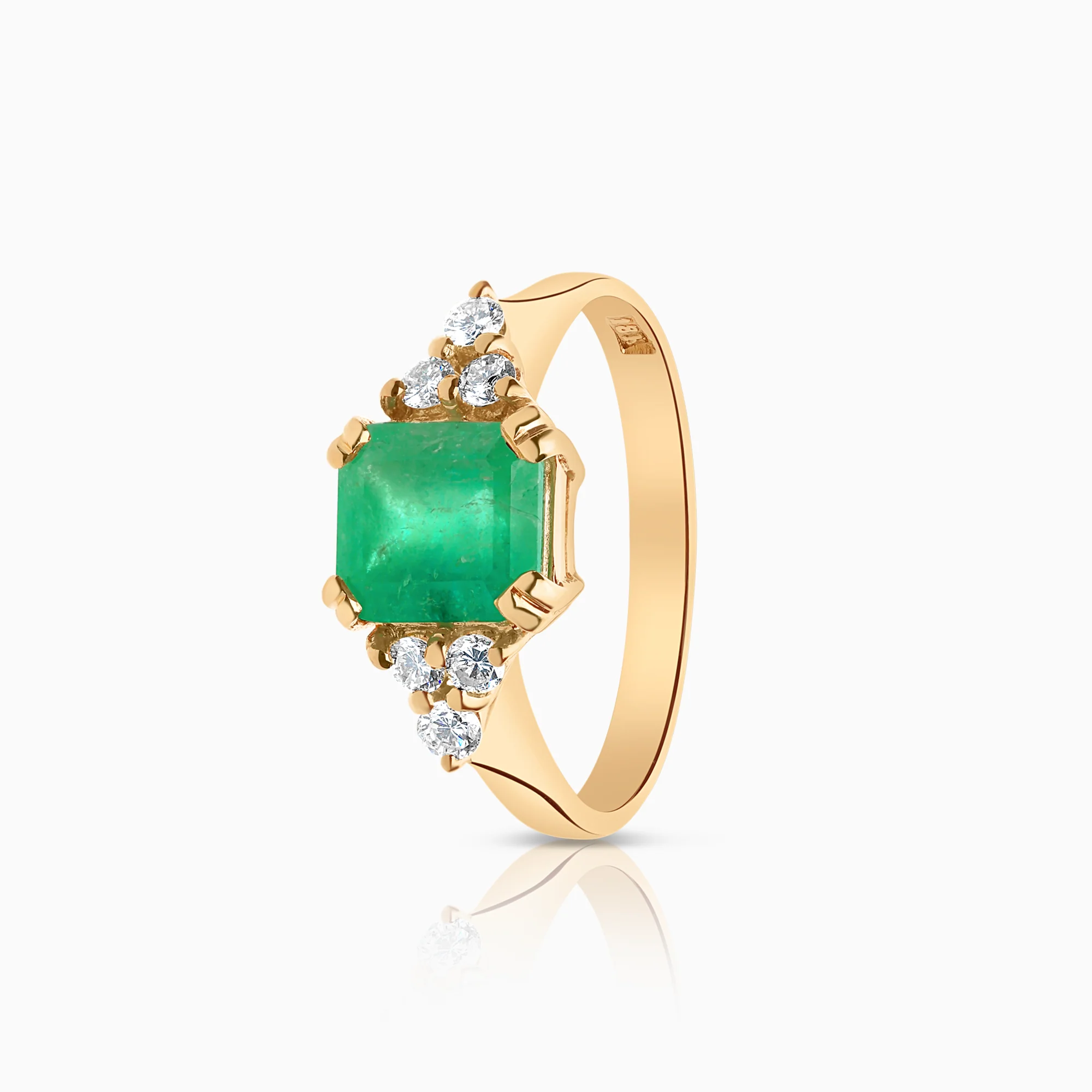 Emerald diamond ring 0.20ct 18K gold