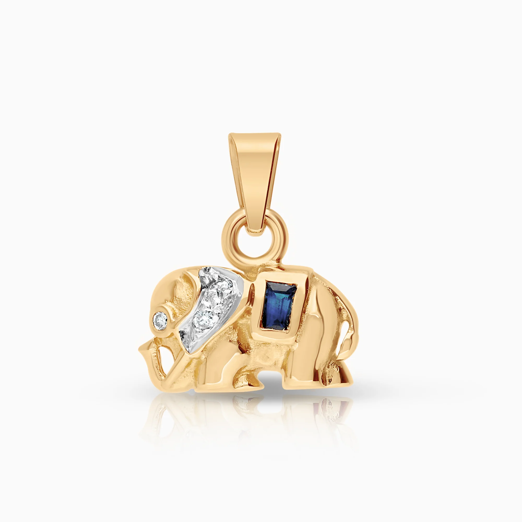 Elephant pendant with sapphire and diamonds 0.03ct 18K gold