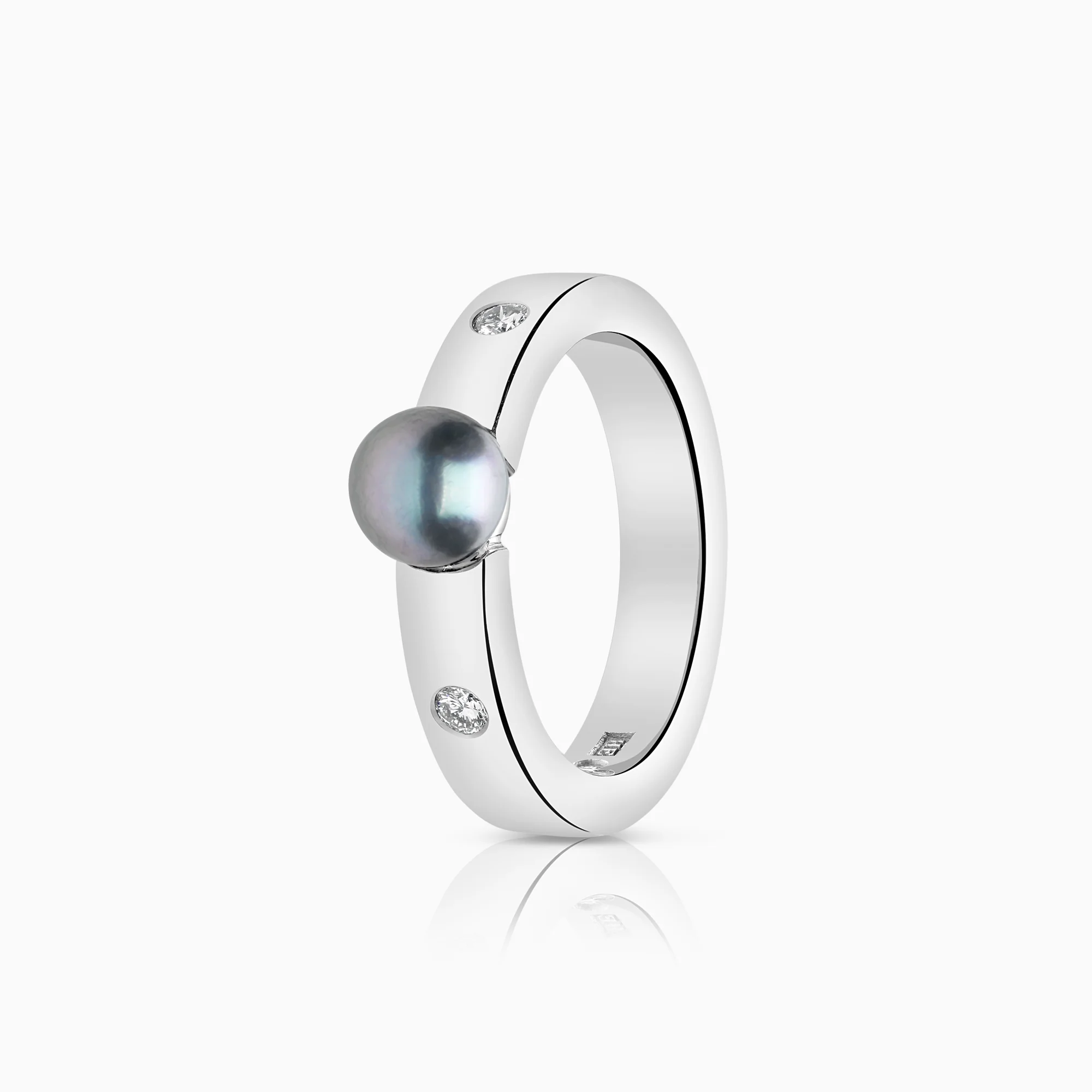 Engelbert diamond ring with Tahiti pearl 0.10ct 18K white gold - Image 4