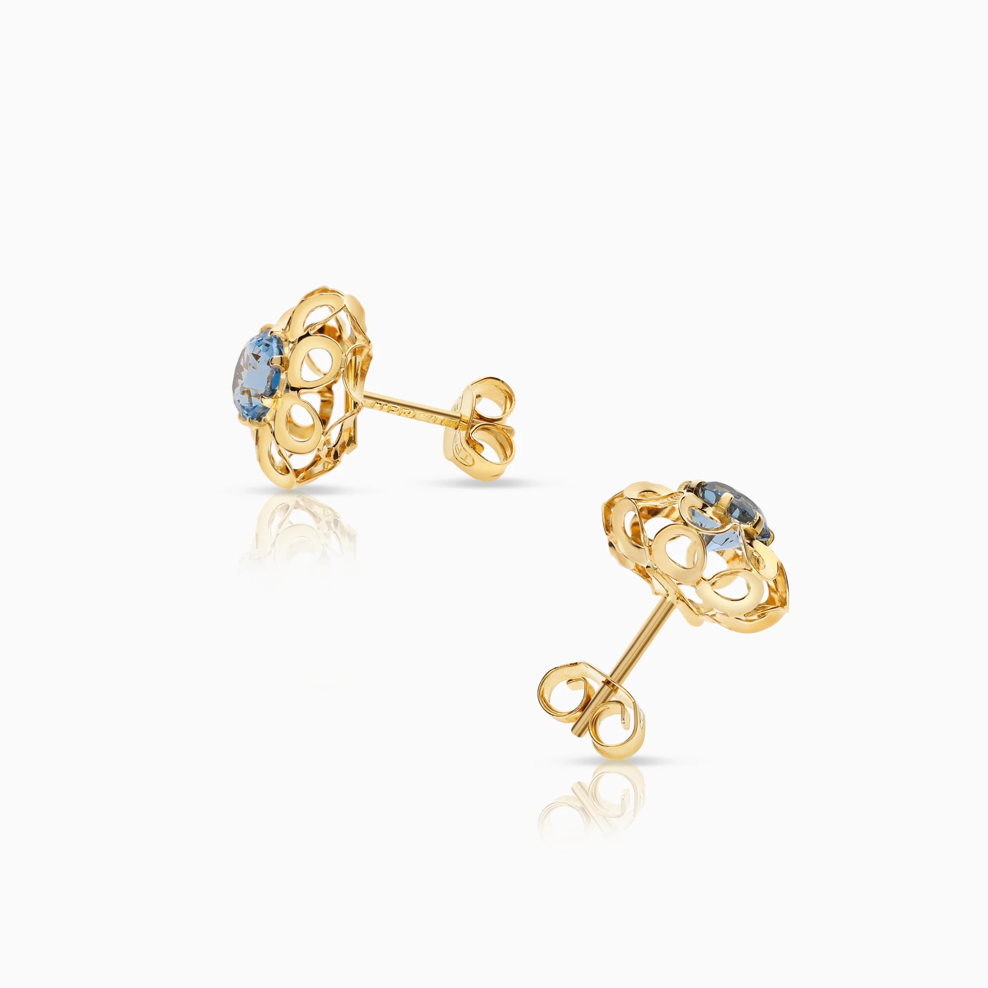 Gold earrings 1.50g 18K gold with blue synthetic spinel - Image 2