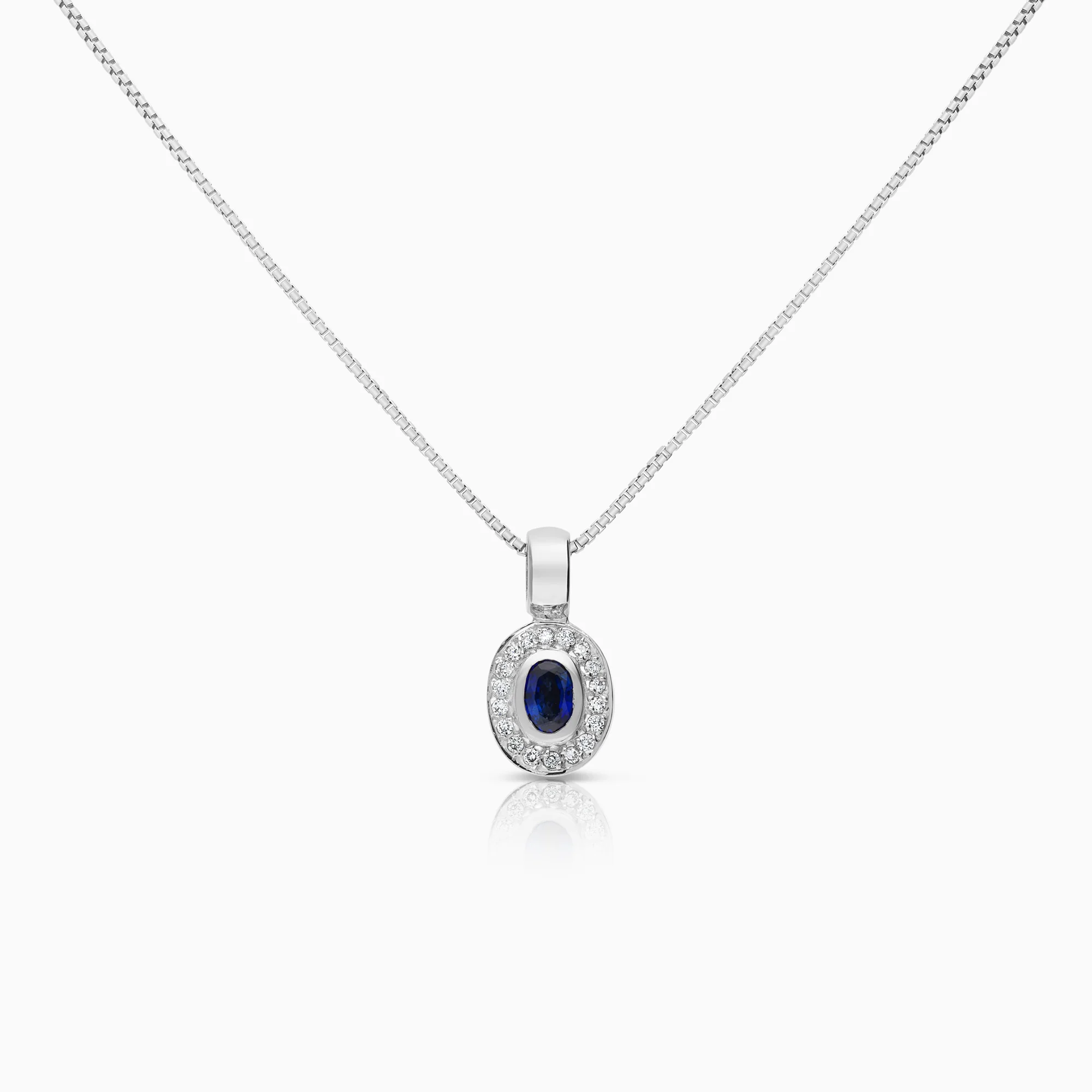 Necklace with pendant diamonds and sapphire 0.18ct 18K white gold