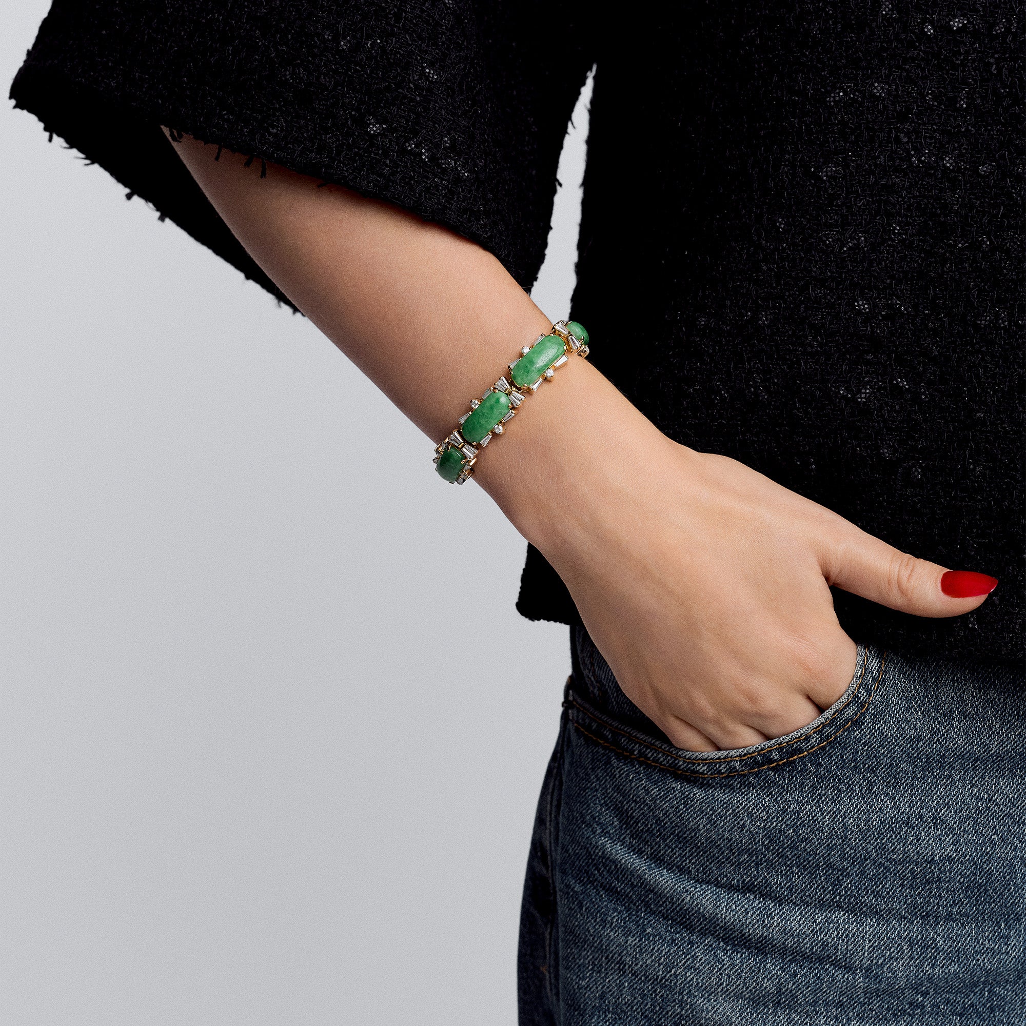 Gold bracelet with green stones 26.78g 18K gold - Image 2