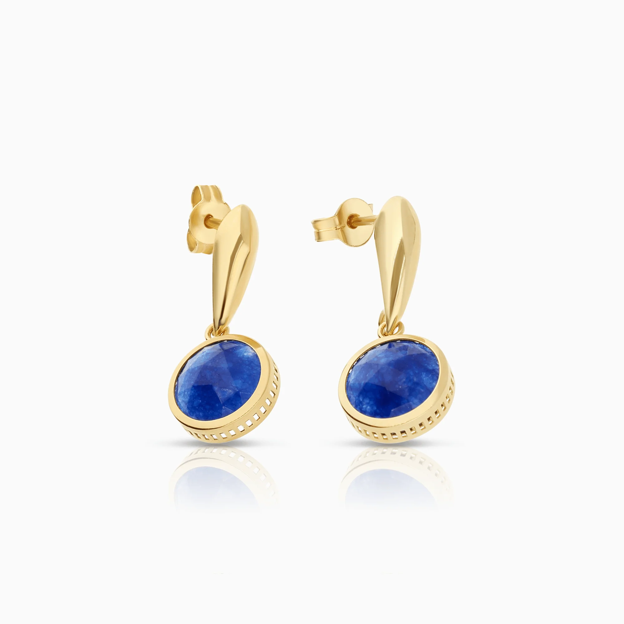 Gold earrings with blue stones 1.34g 18K gold - Image 2