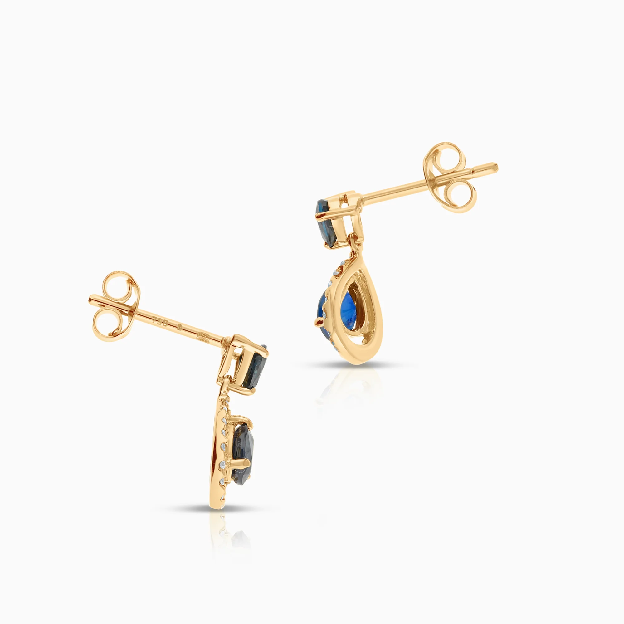 Gold earrings diamonds and synthetic sapphires 1.90g 18K gold - Image 2