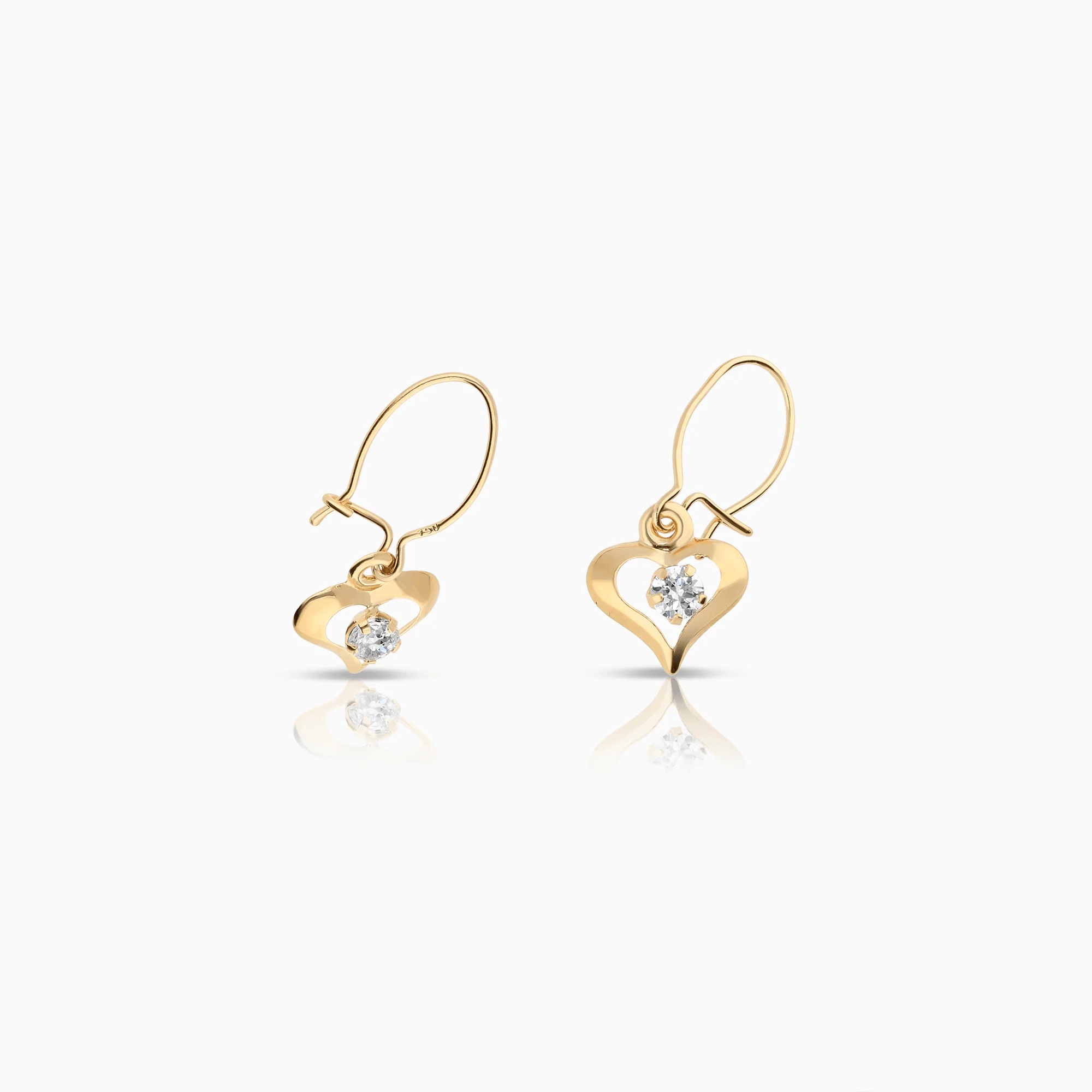 Gold heart earrings with white stones 0.66g 18K - Image 2