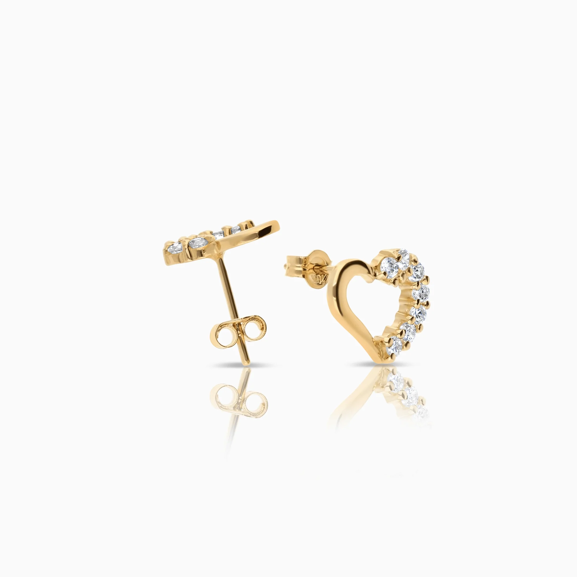 Gold earrings hearts with white stones 1.25g 18K - Image 2